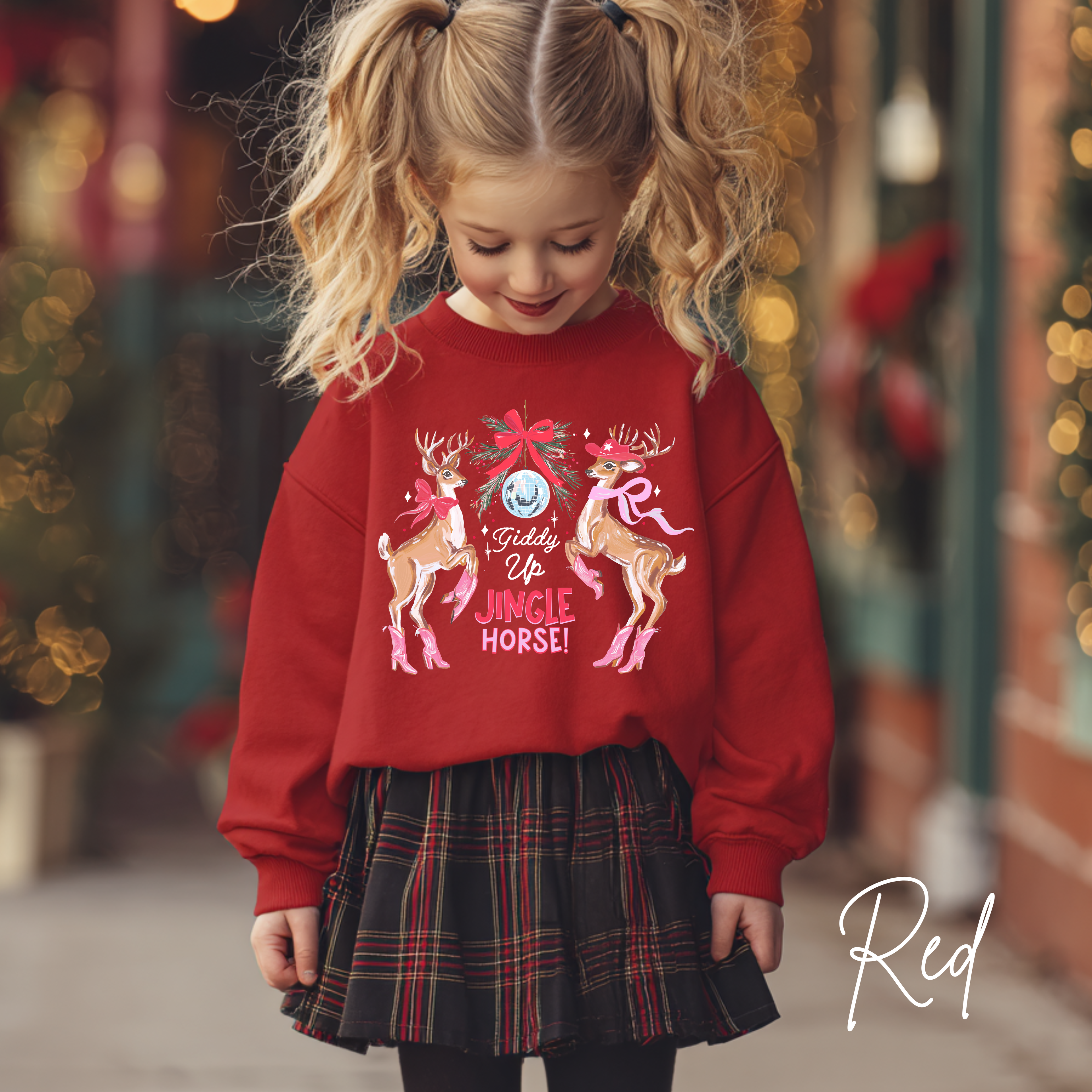 🦌🎄 Kids Giddy Up Jingle Horse Christmas Sweatshirt | Cozy Cowboy Holiday Gildan 18000B Sweatsnhirt