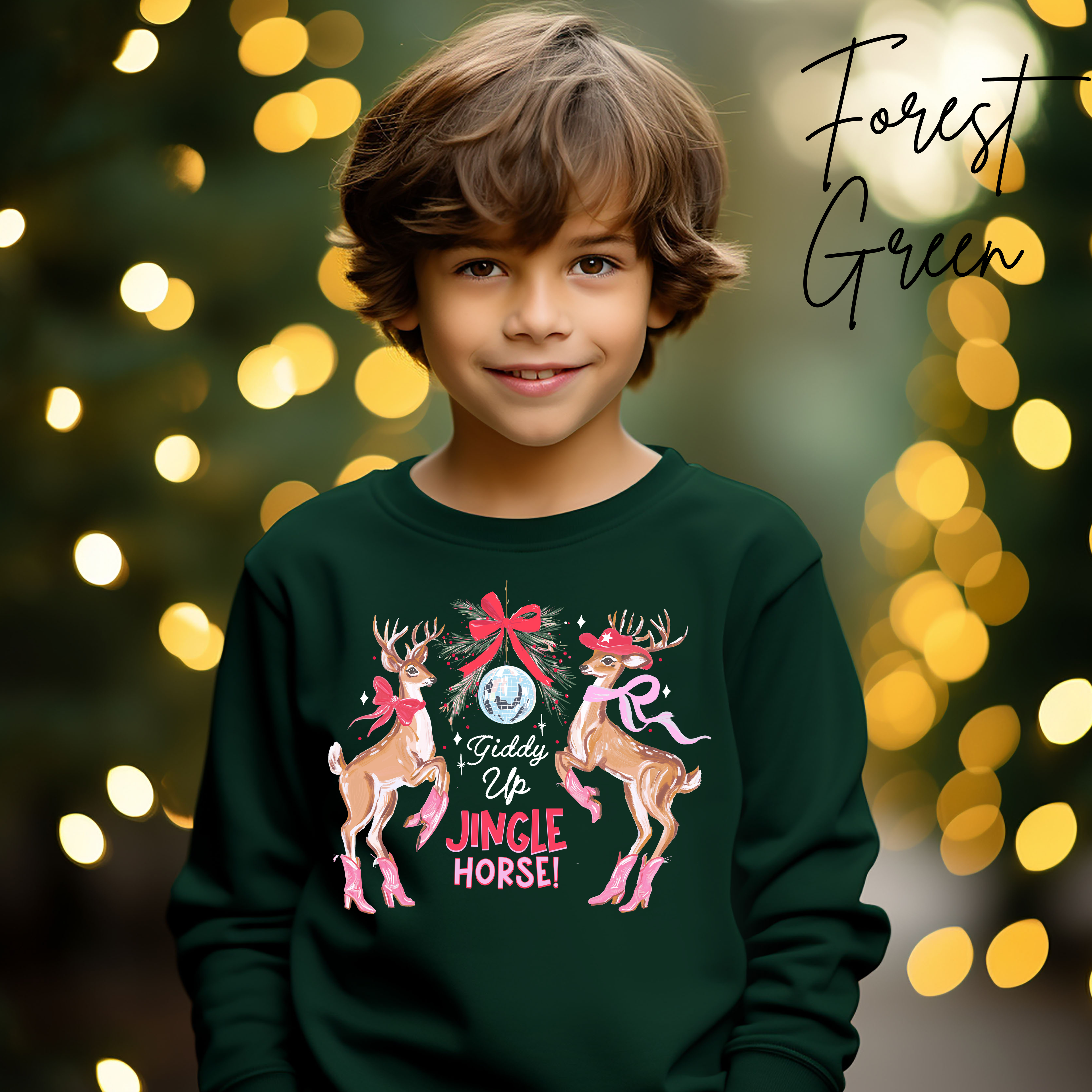 🦌🎄 Kids Giddy Up Jingle Horse Christmas Sweatshirt | Cozy Cowboy Holiday Gildan 18000B Sweatsnhirt