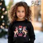 🦌🎄 Kids Giddy Up Jingle Horse Christmas Sweatshirt | Cozy Cowboy Holiday Gildan 18000B Sweatsnhirt