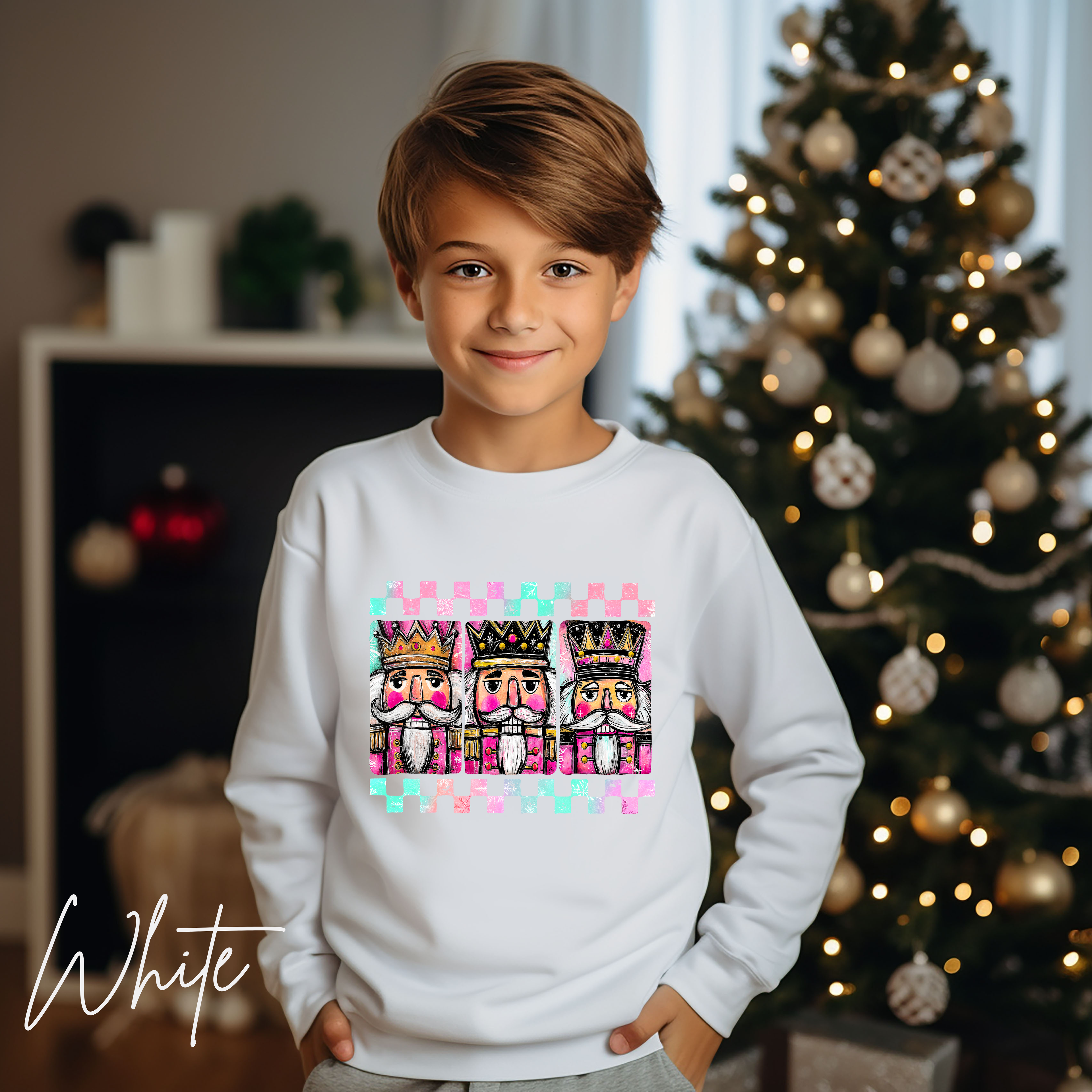 Children’s Christmas Sweatshirt | Watercolor Nutcracker Soldiers Design Gildan 18000B Sweatshirt