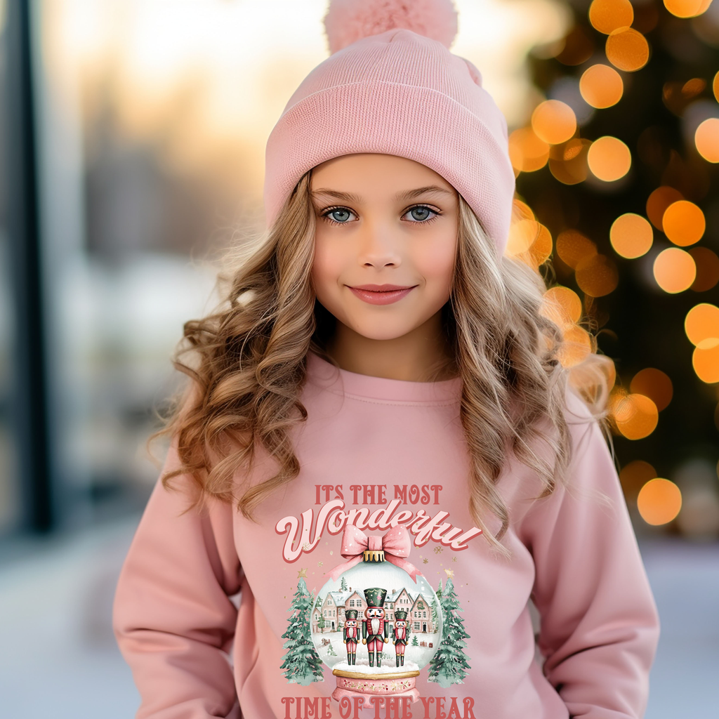 Kids Nutcracker Snowglobe Christmas Sweatshirt | The Most Wonderful Time of the Year Gildan 18000B Sweatshirt