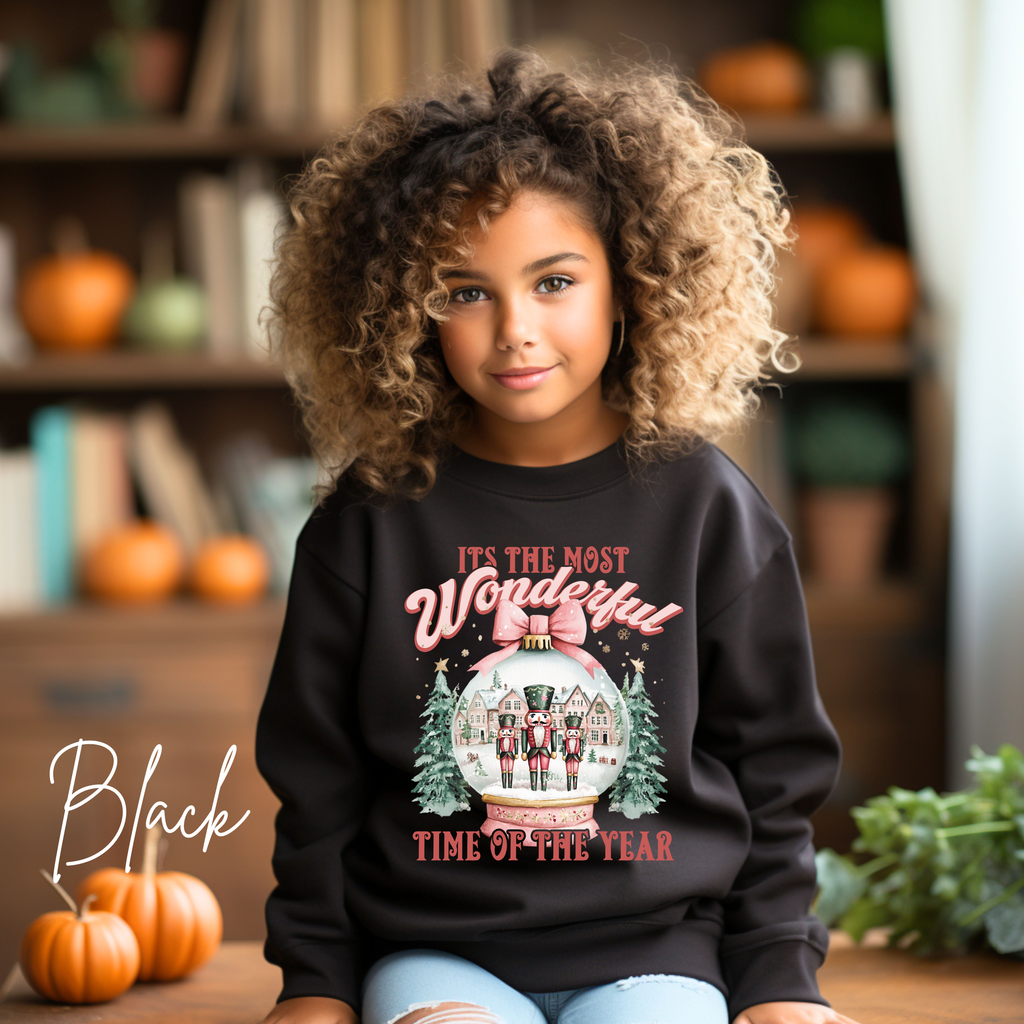 Kids Nutcracker Snowglobe Christmas Sweatshirt | The Most Wonderful Time of the Year Gildan 18000B Sweatshirt