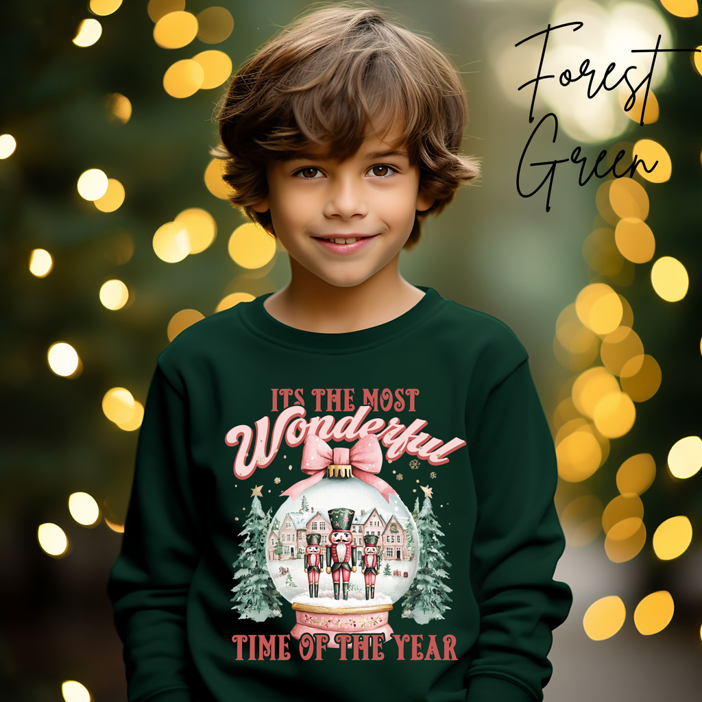 Kids Nutcracker Snowglobe Christmas Sweatshirt | The Most Wonderful Time of the Year Gildan 18000B Sweatshirt