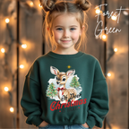❄️🦌 Kids "Oh Deer Christmas is Here" Vintage Snowy Deer Gildan 18000B Sweatshirt