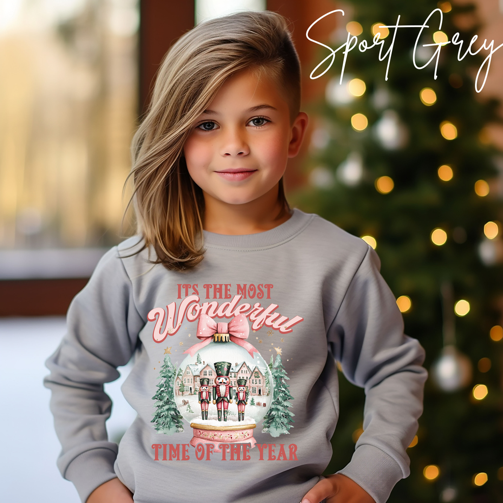 Kids Nutcracker Snowglobe Christmas Sweatshirt | The Most Wonderful Time of the Year Gildan 18000B Sweatshirt