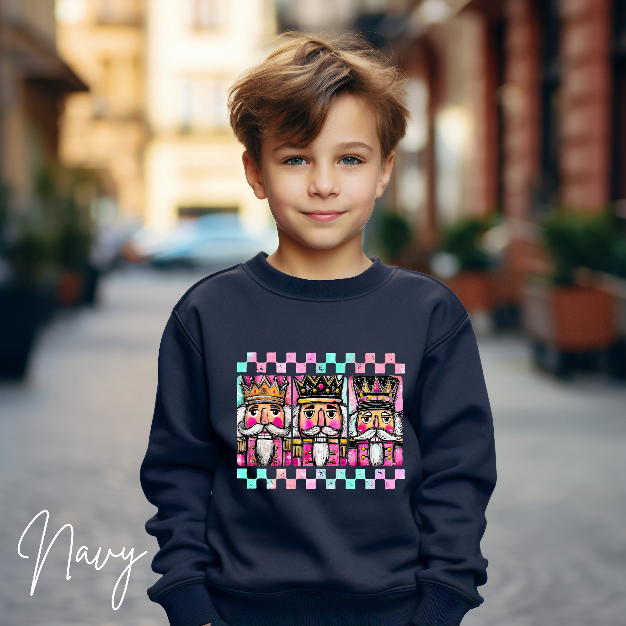 Children’s Christmas Sweatshirt | Watercolor Nutcracker Soldiers Design Gildan 18000B Sweatshirt