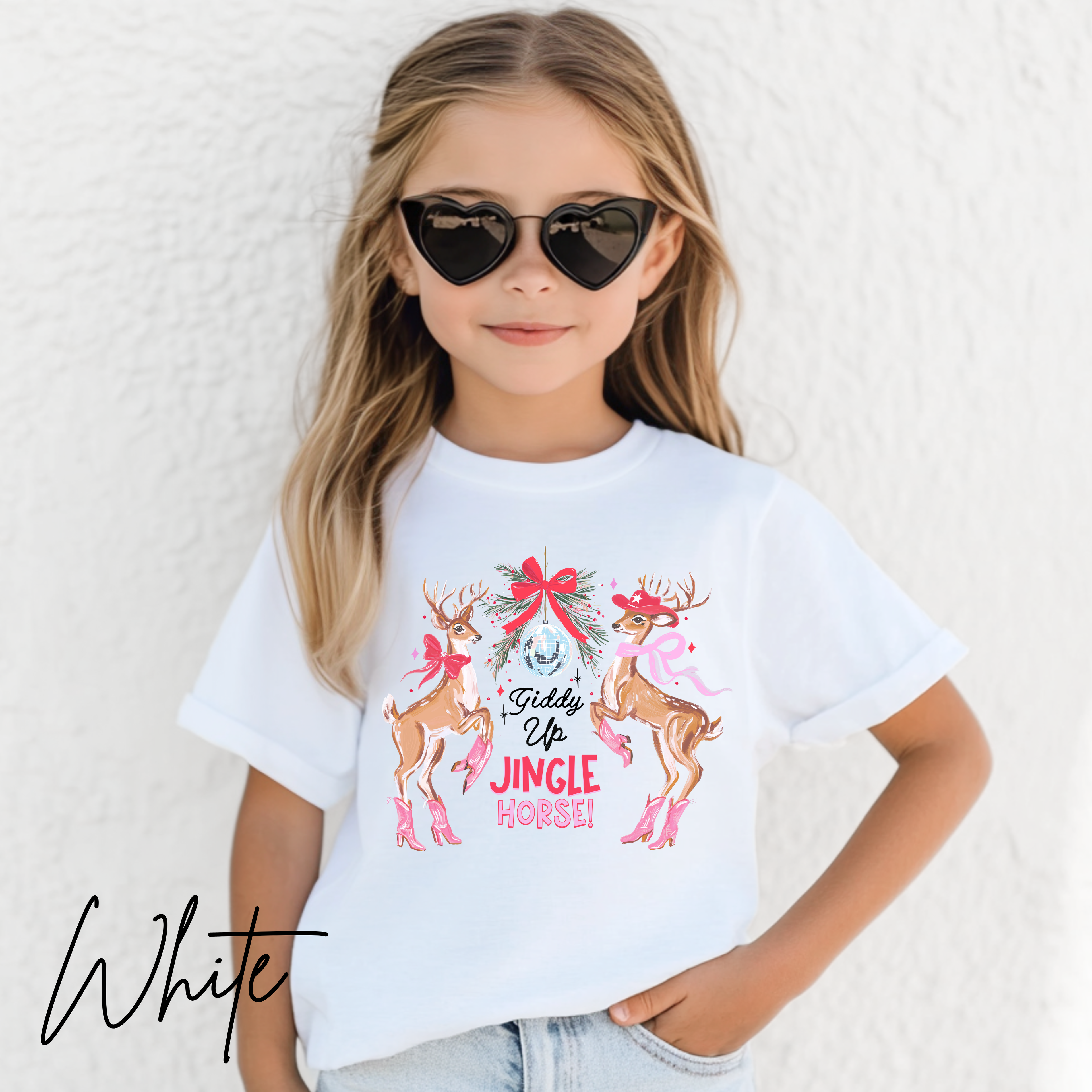 🐴🎄 Kids Giddy Up Jingle Horse Christmas T-Shirt | Cute Cowboy Holiday Bella Canvas 3001Y Tee