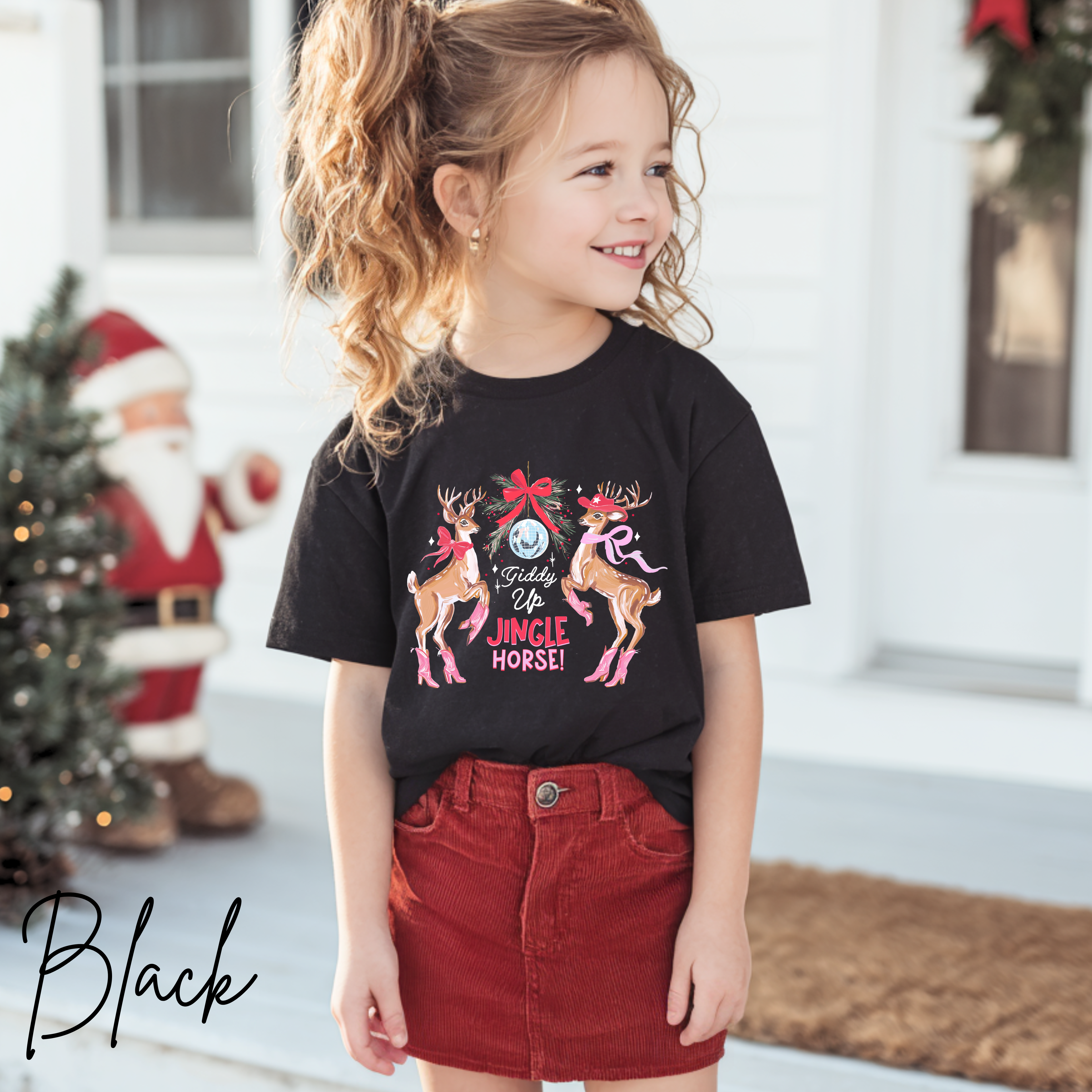 🐴🎄 Kids Giddy Up Jingle Horse Christmas T-Shirt | Cute Cowboy Holiday Bella Canvas 3001Y Tee