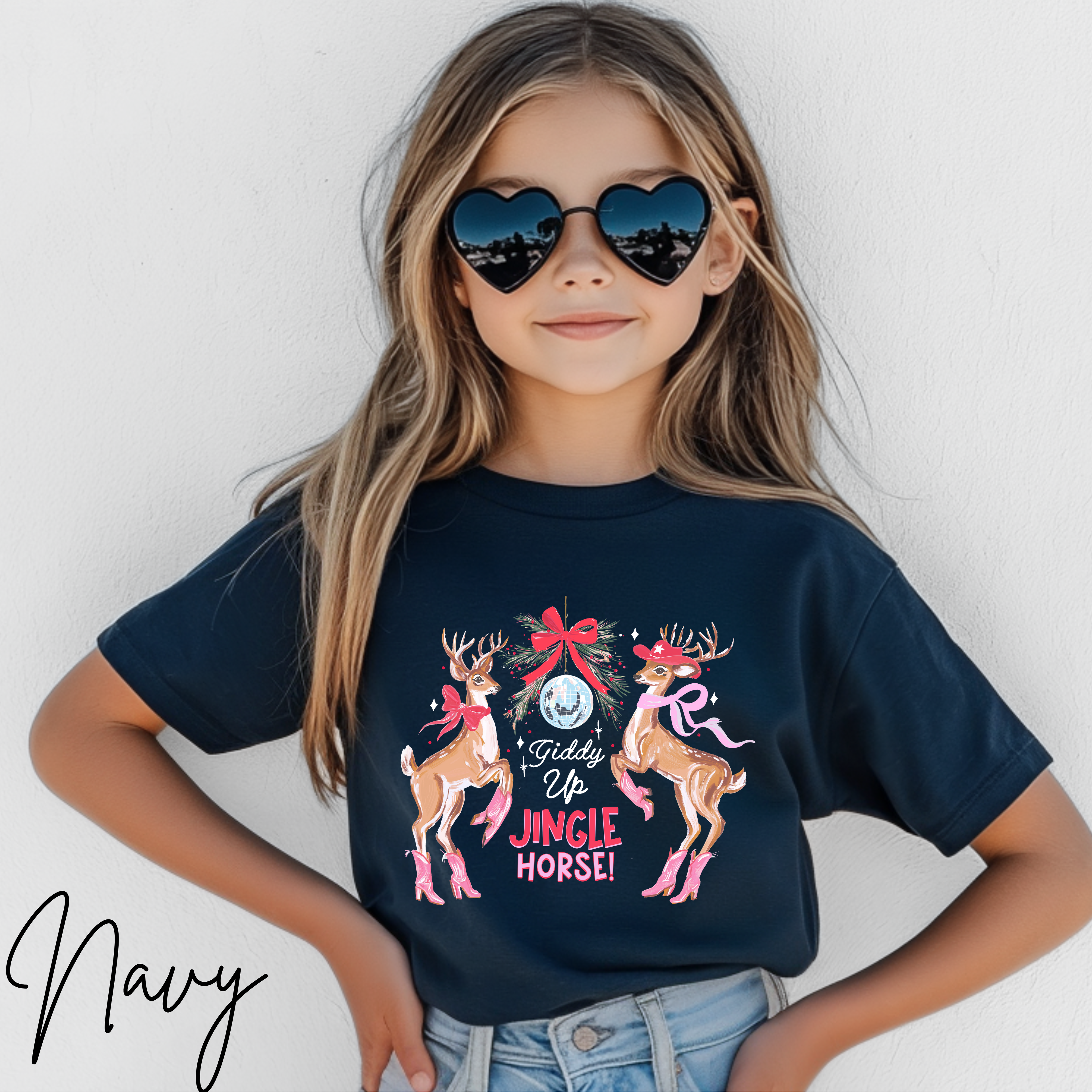 🐴🎄 Kids Giddy Up Jingle Horse Christmas T-Shirt | Cute Cowboy Holiday Bella Canvas 3001Y Tee