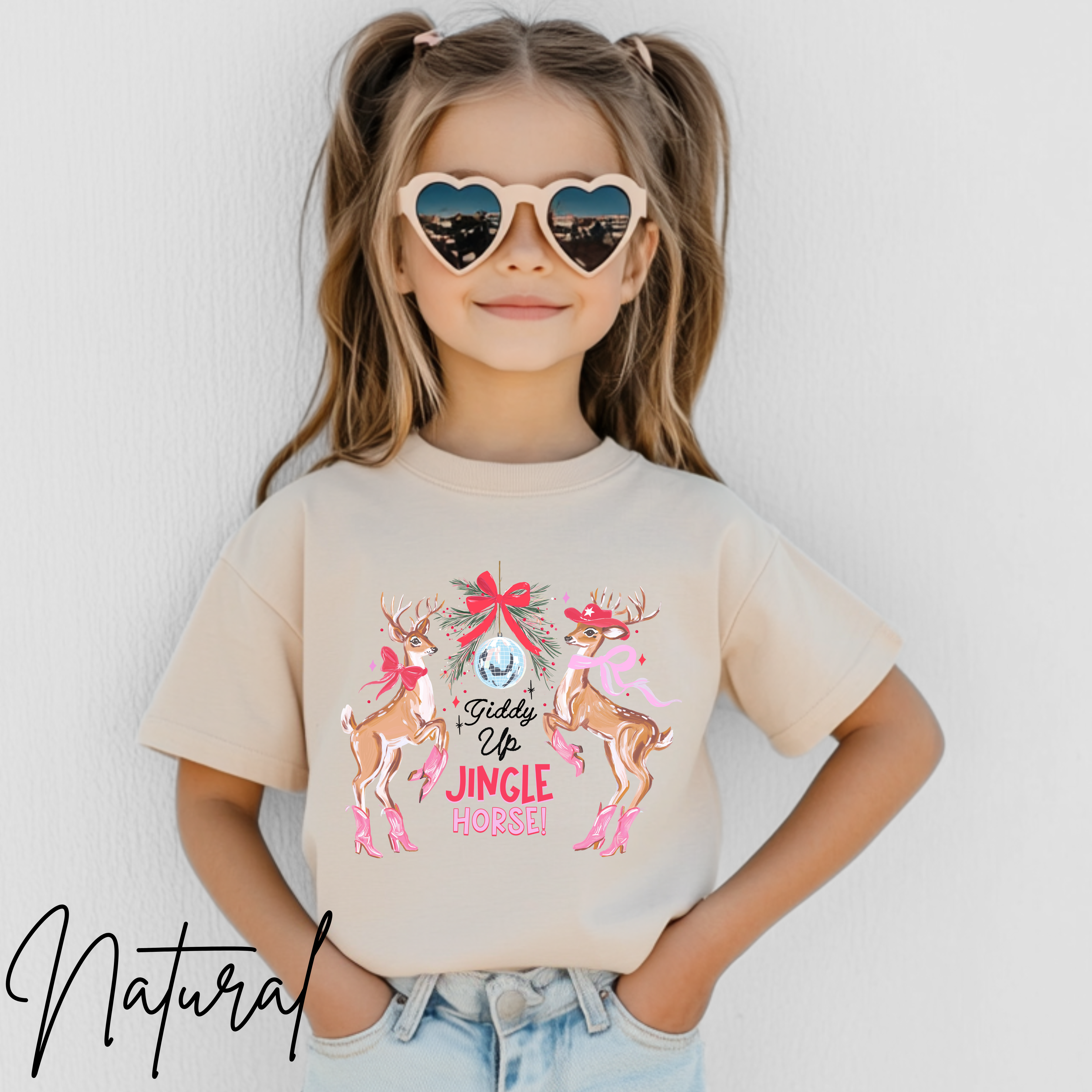 🐴🎄 Kids Giddy Up Jingle Horse Christmas T-Shirt | Cute Cowboy Holiday Bella Canvas 3001Y Tee
