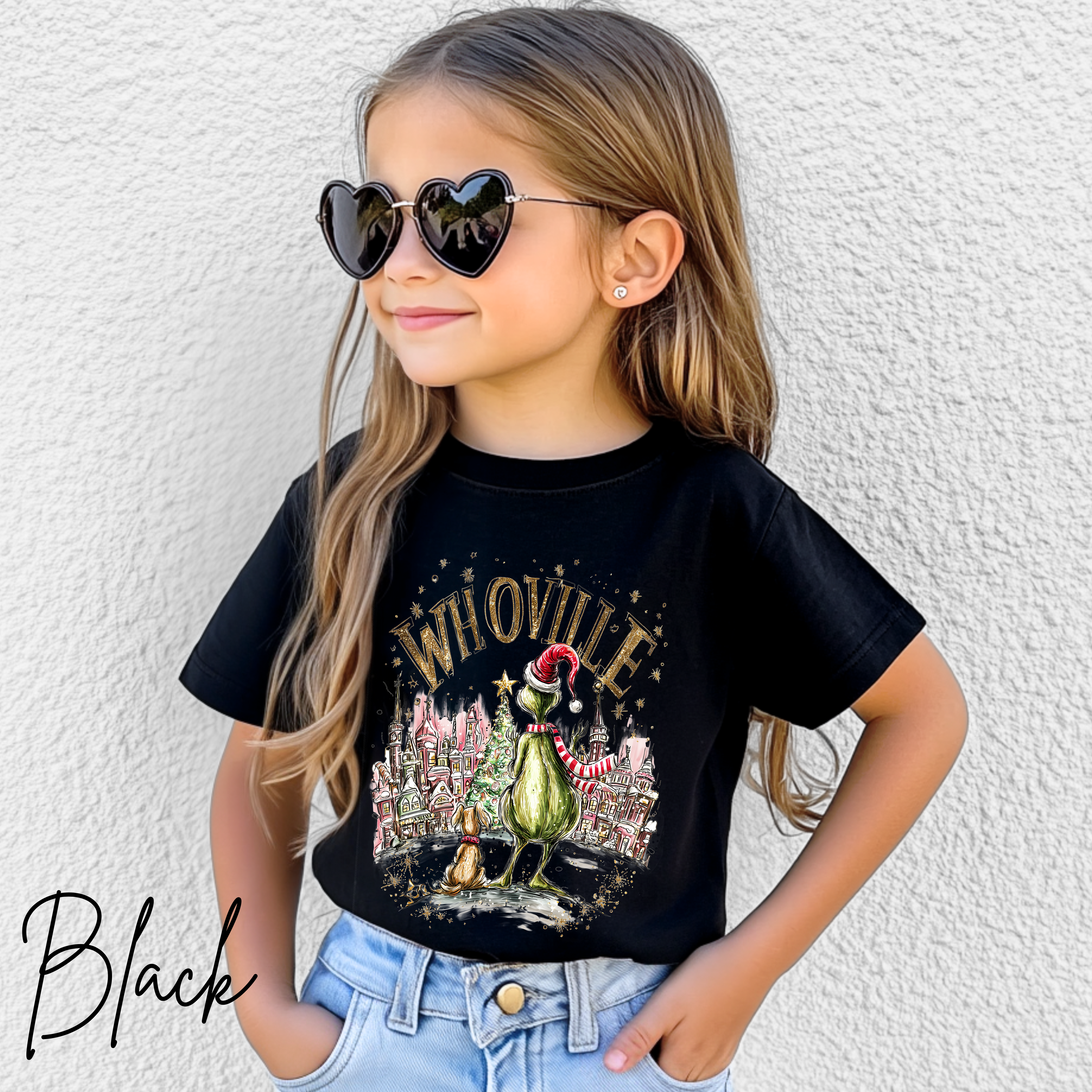 🎄✨ Whoville Christmas Kids T-Shirt | Holiday Grinch-Inspired Tee with Pup & Town Scene  Bella Canvas 3001Y 🐶🎅