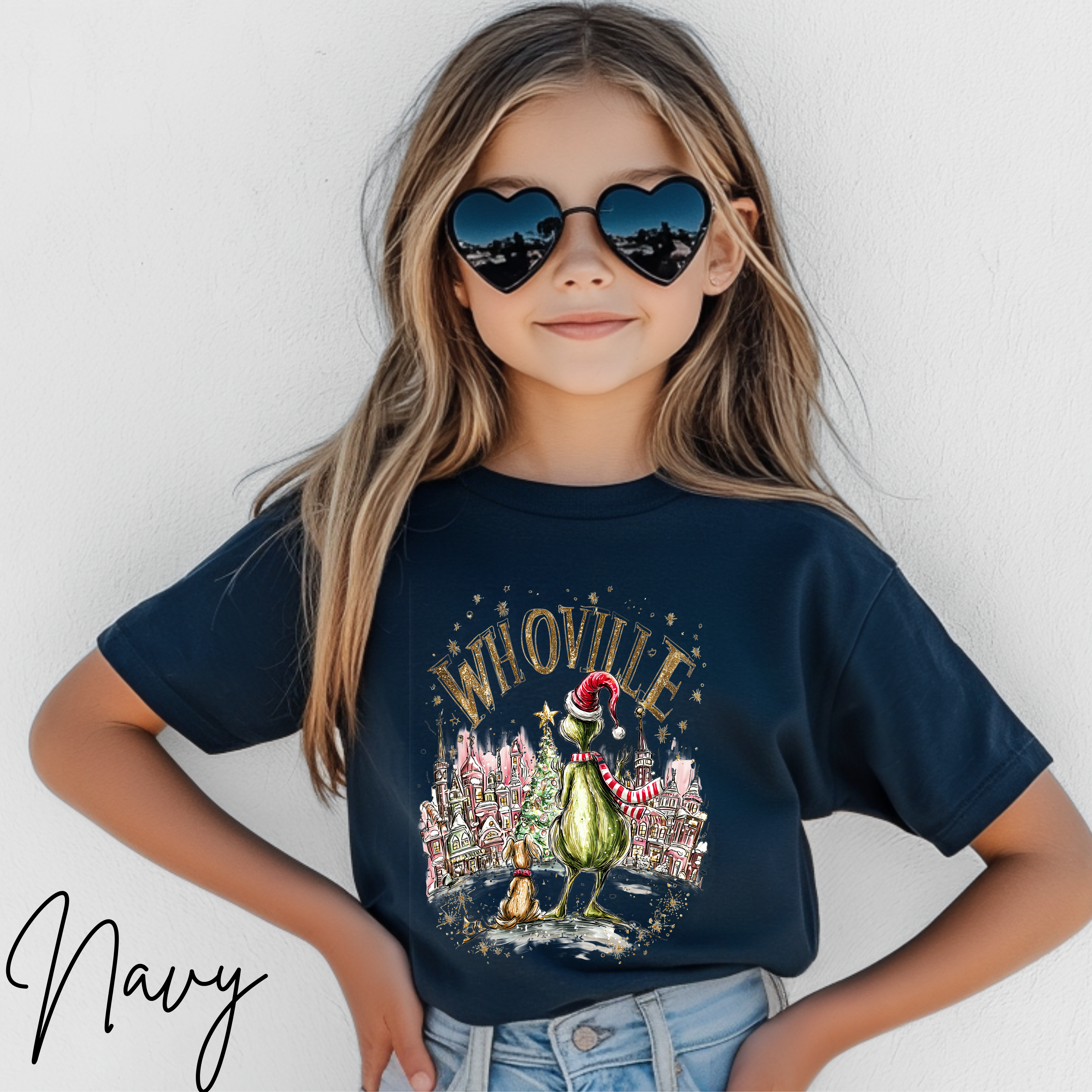 🎄✨ Whoville Christmas Kids T-Shirt | Holiday Grinch-Inspired Tee with Pup & Town Scene  Bella Canvas 3001Y 🐶🎅