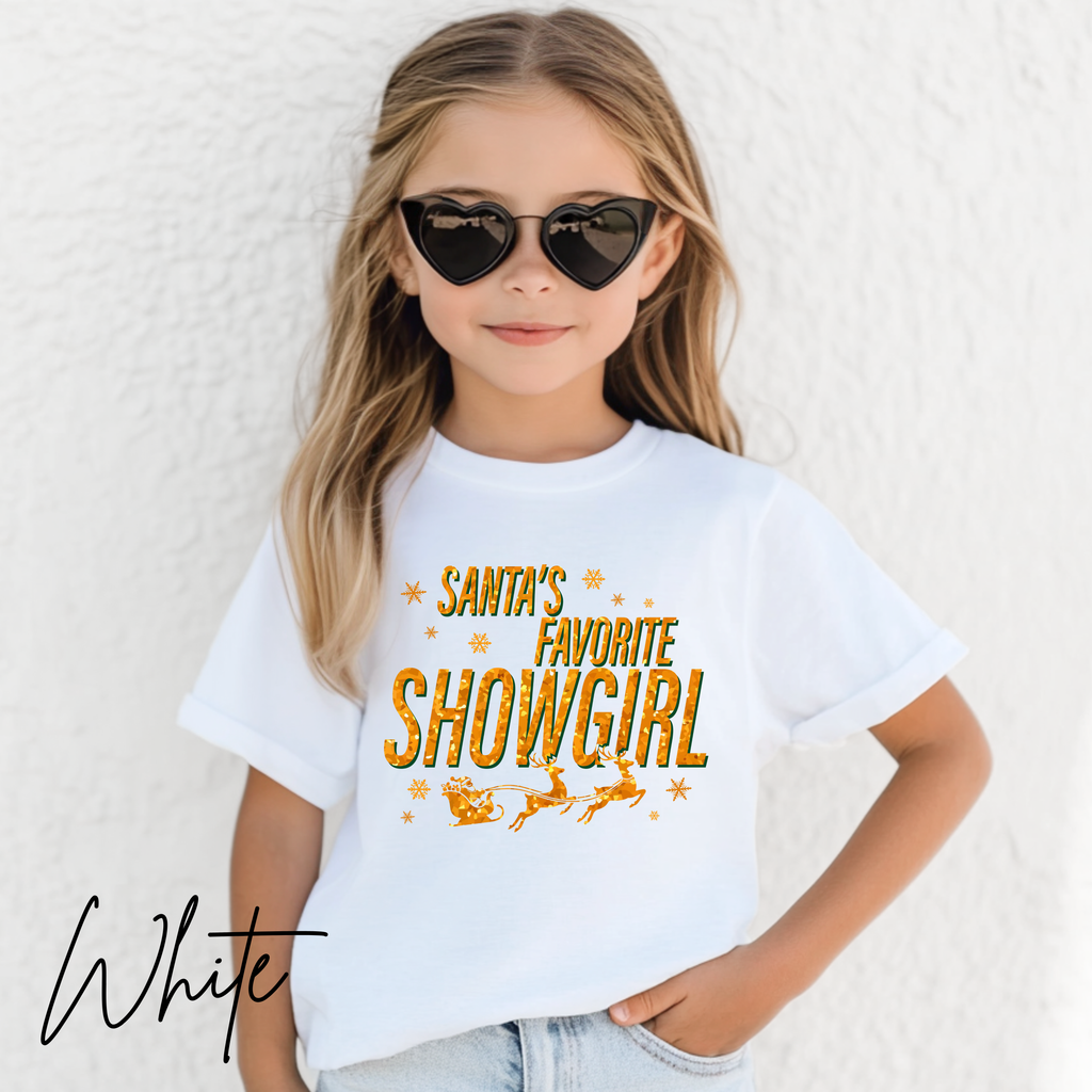 ✨ Santa’s Favourite Showgirl Kids Christmas Tee | Holiday Concert Vibes | Festive Glitter Style 🎄🌟 Bella Canvas 3001Y Tshirt