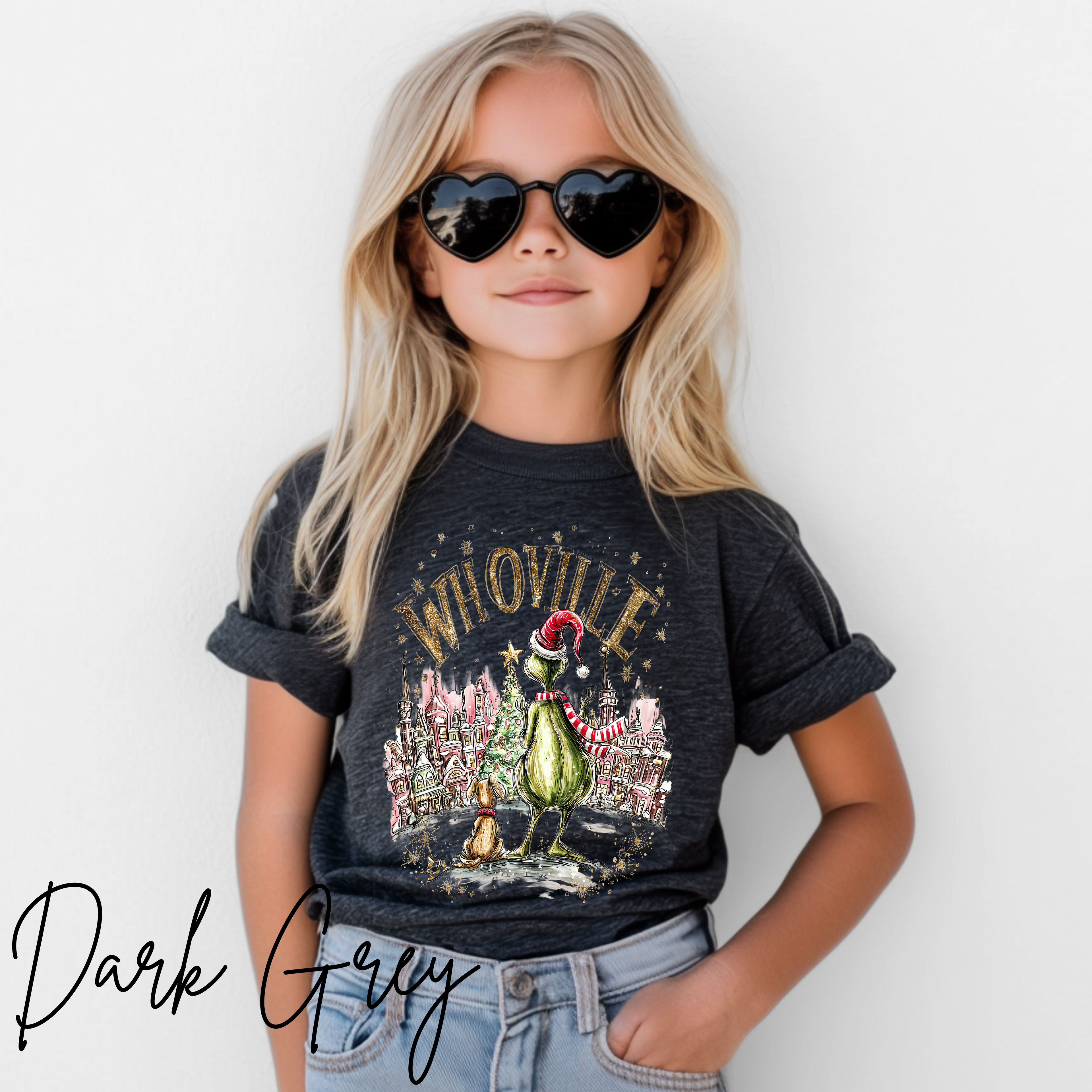🎄✨ Whoville Christmas Kids T-Shirt | Holiday Grinch-Inspired Tee with Pup & Town Scene  Bella Canvas 3001Y 🐶🎅