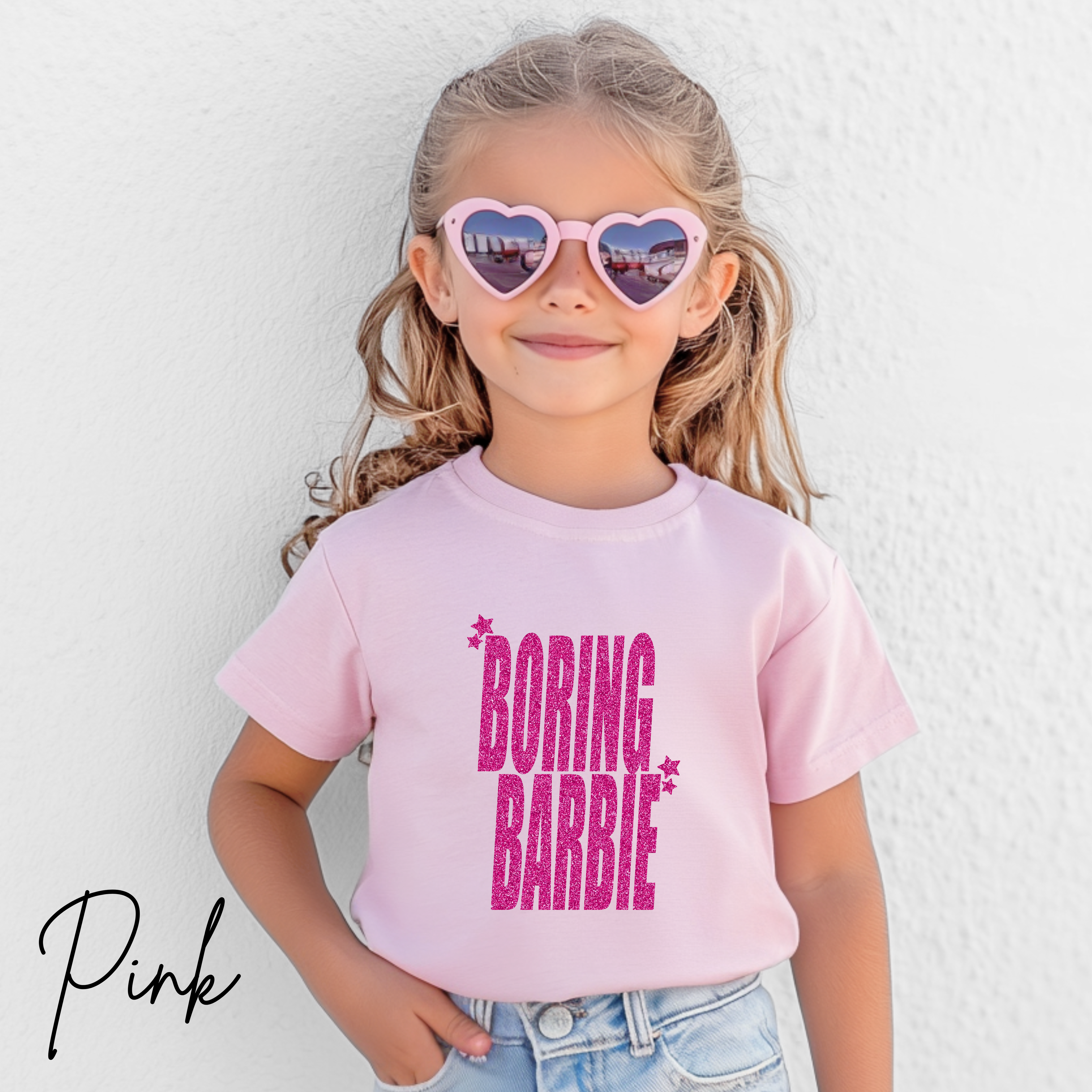 ✨💖 Boring Barbie Kids T-Shirt |Glitter-Style Text Tee Bella Canvas 3001Y for Trendy Little Swifties 🎀🌟