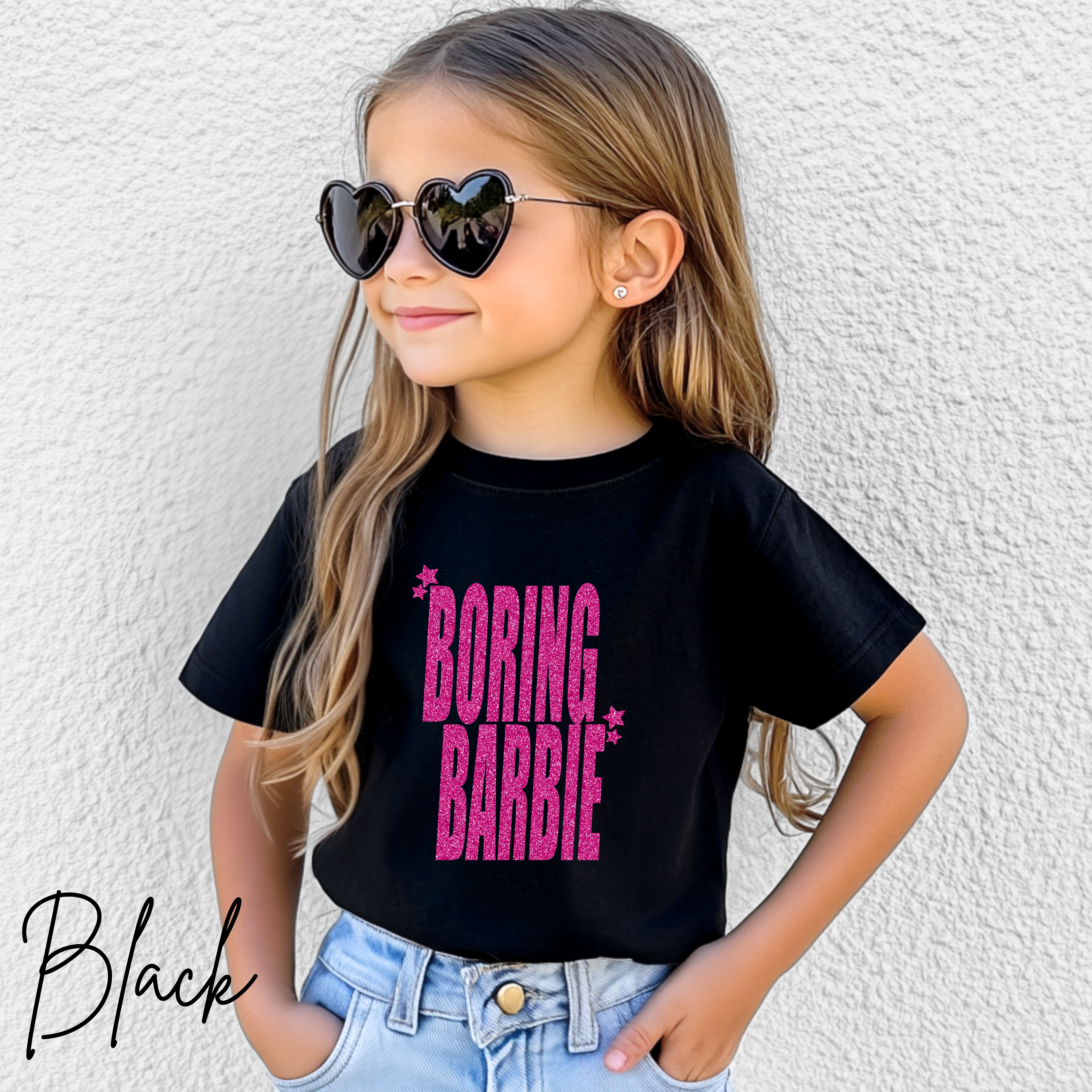 ✨💖 Boring Barbie Kids T-Shirt |Glitter-Style Text Tee Bella Canvas 3001Y for Trendy Little Swifties 🎀🌟