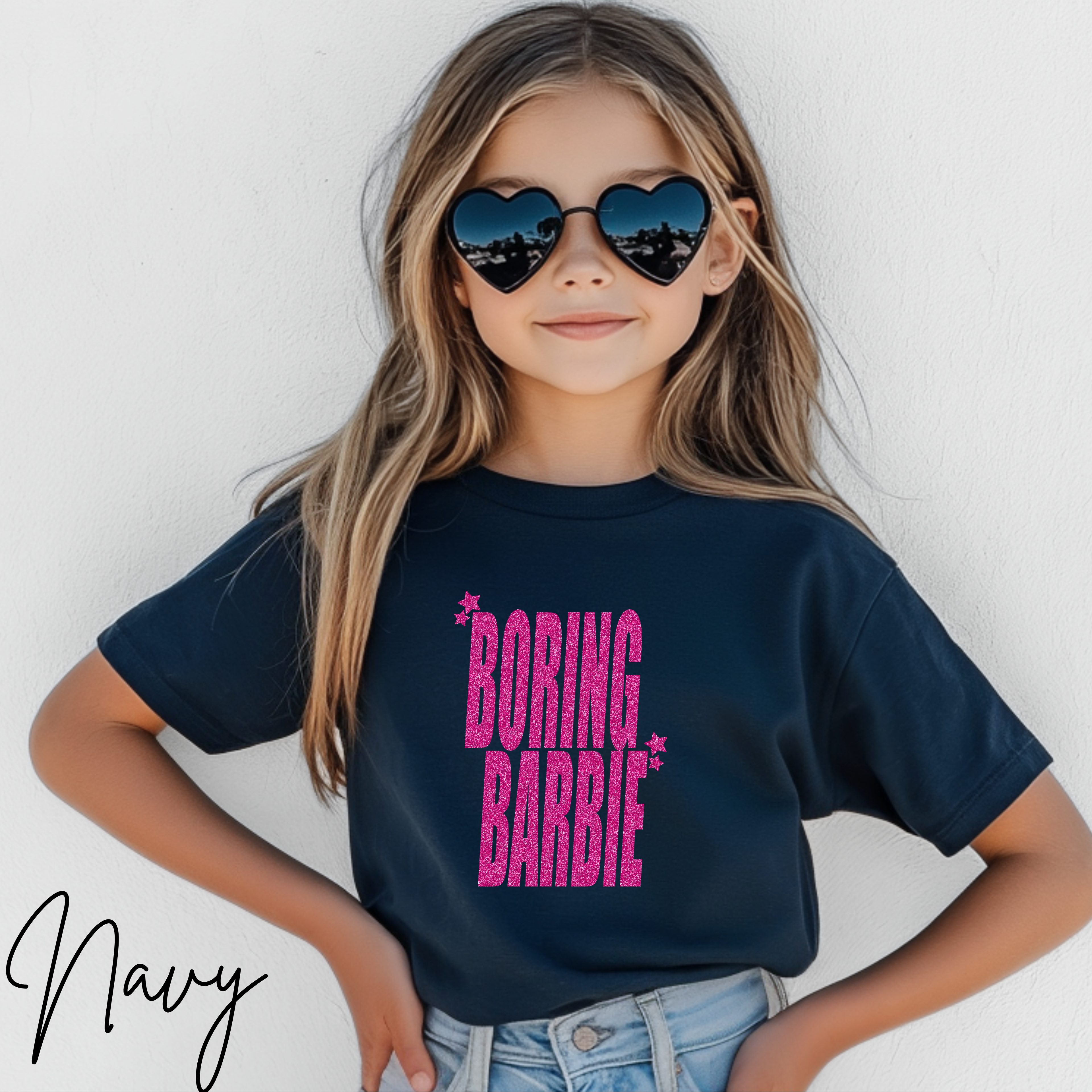 ✨💖 Boring Barbie Kids T-Shirt |Glitter-Style Text Tee Bella Canvas 3001Y for Trendy Little Swifties 🎀🌟