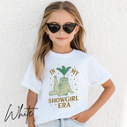 🎀✨ In My Showgirl Era Kids T-Shirt – Cute Cat Showgirl Costume Graphic Tee 🐱💖 Sparkly Dress-Up Aesthetic Bella Canvas 3001Y Tee