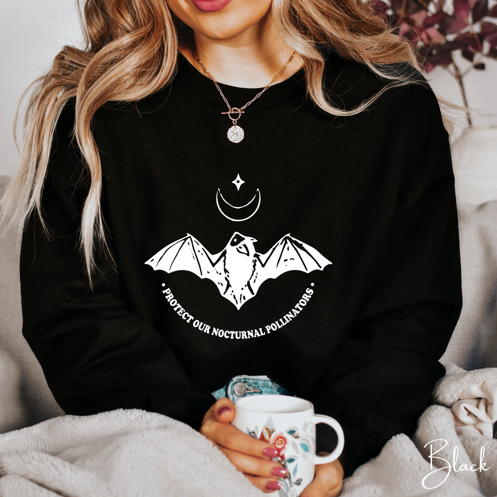 Protect Our Nocturnal Pollinators Sweatshirt 🌙🦇 | Bat &amp; Moon Eco Design | Nature Lover Gildan 18000 Sweatshirt