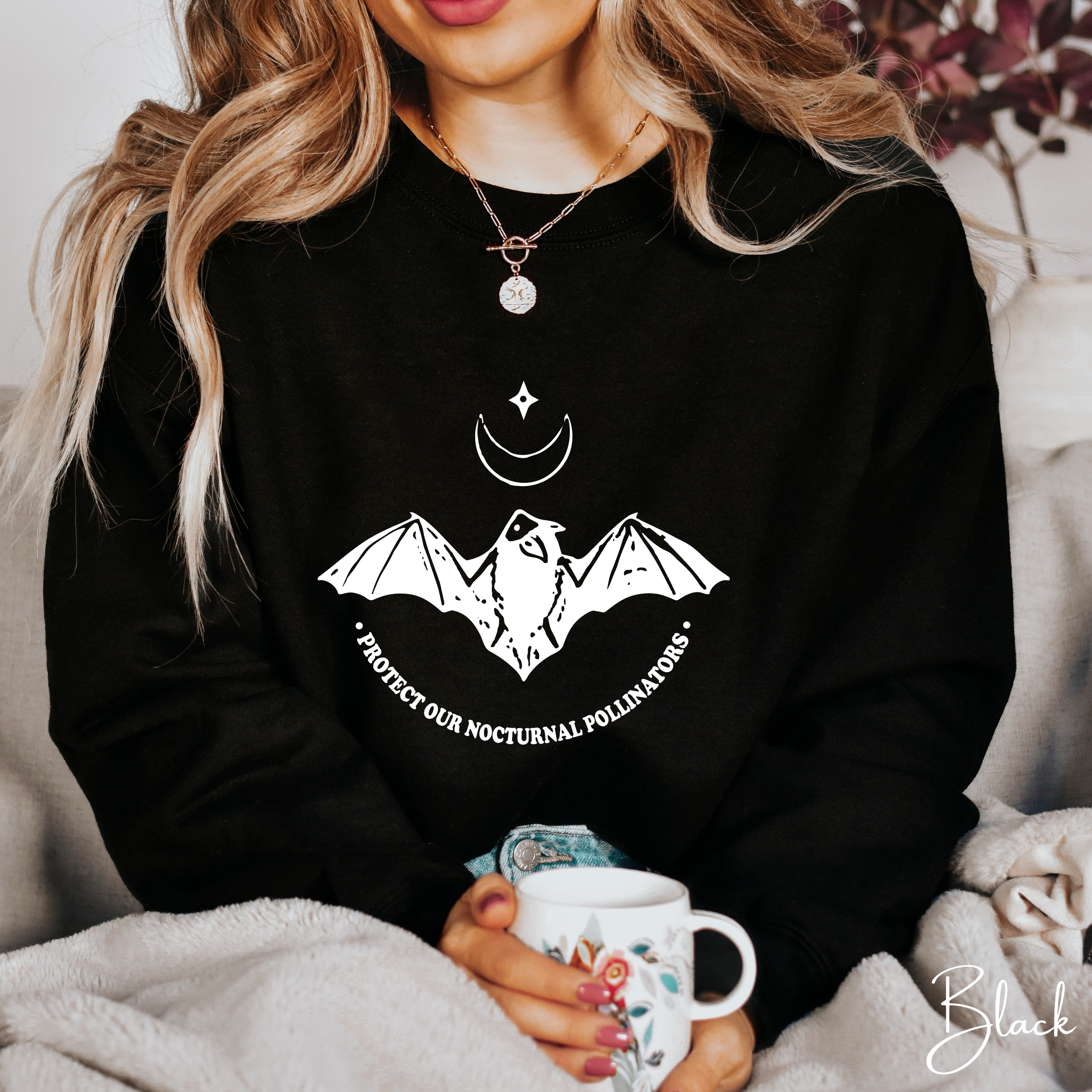 Protect Our Nocturnal Pollinators Sweatshirt 🌙🦇 | Bat &amp; Moon Eco Design | Nature Lover Gildan 18000 Sweatshirt