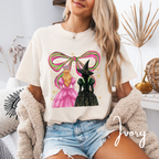 ✨ Wicked Besties Comfort Colors 1717 Tee 💚💗 | Sparkly Hand-Drawn Elphaba & Glinda with Coquette Bow 🎀🌙