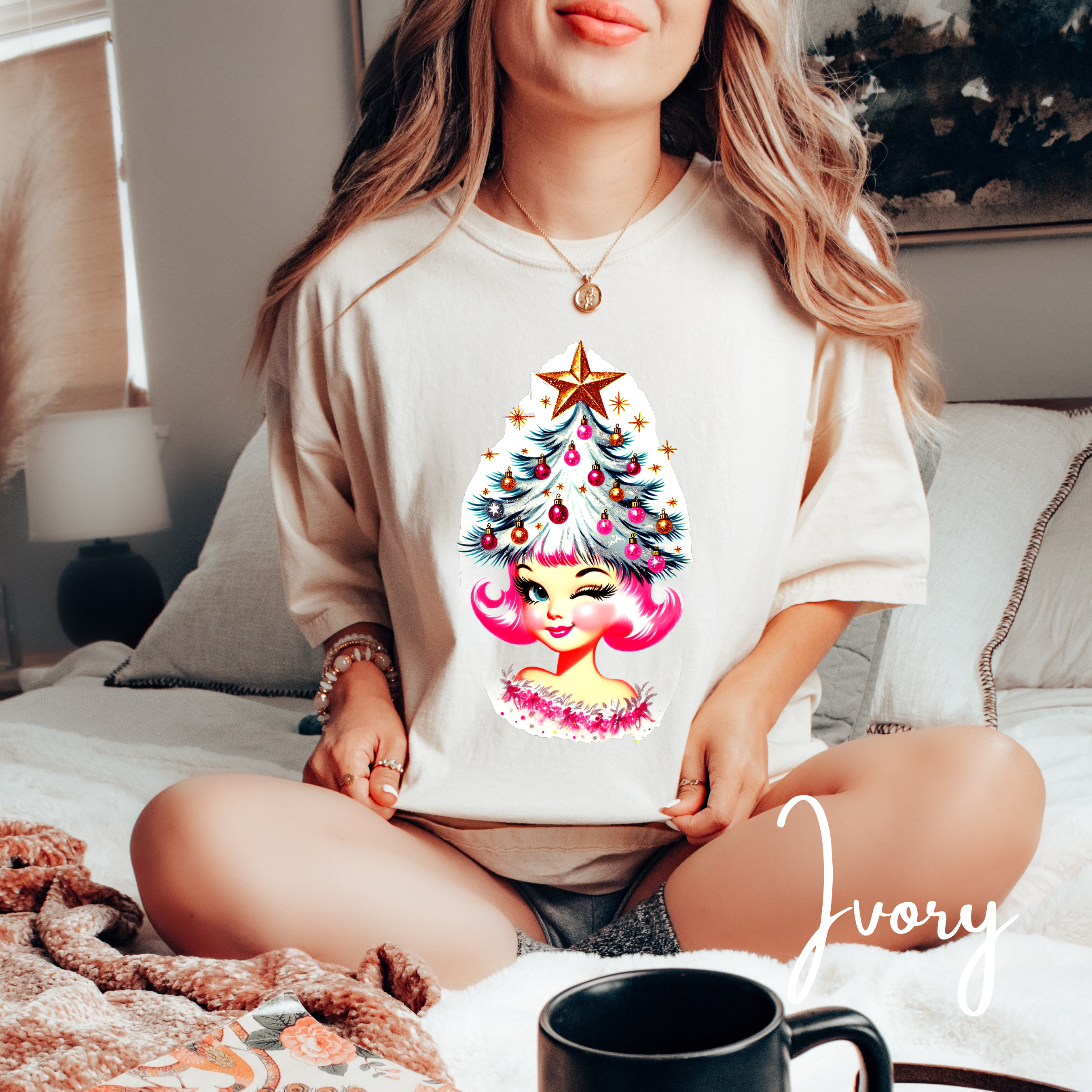 🎄💋 Christmas Tree Cutie Comfort Colors 1717 Tee – Retro Pinup Holiday Shirt • 50s Vintage Christmas Aesthetic Tee