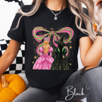 ✨ Wicked Besties Comfort Colors 1717 Tee 💚💗 | Sparkly Hand-Drawn Elphaba & Glinda with Coquette Bow 🎀🌙