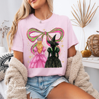 ✨ Wicked Besties Comfort Colors 1717 Tee 💚💗 | Sparkly Hand-Drawn Elphaba & Glinda with Coquette Bow 🎀🌙