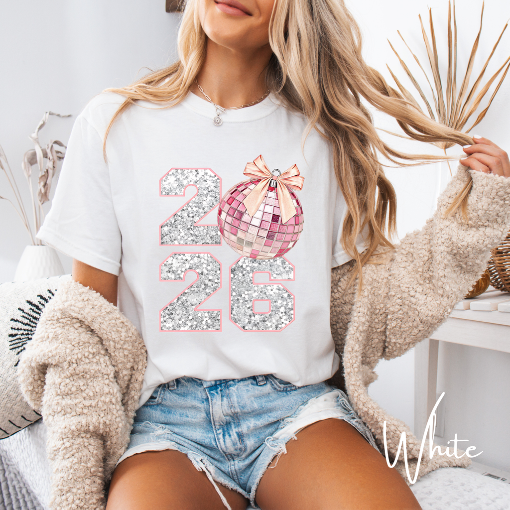 ✨ New Year 2026 Glitter Comfort Colors Tee | Sparkly Disco Ball Graphic ✨
