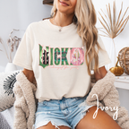 Wicked Varsity Characters Tee 🌟 Comfort Colors 1717 | Elphaba & Glinda Art Letters