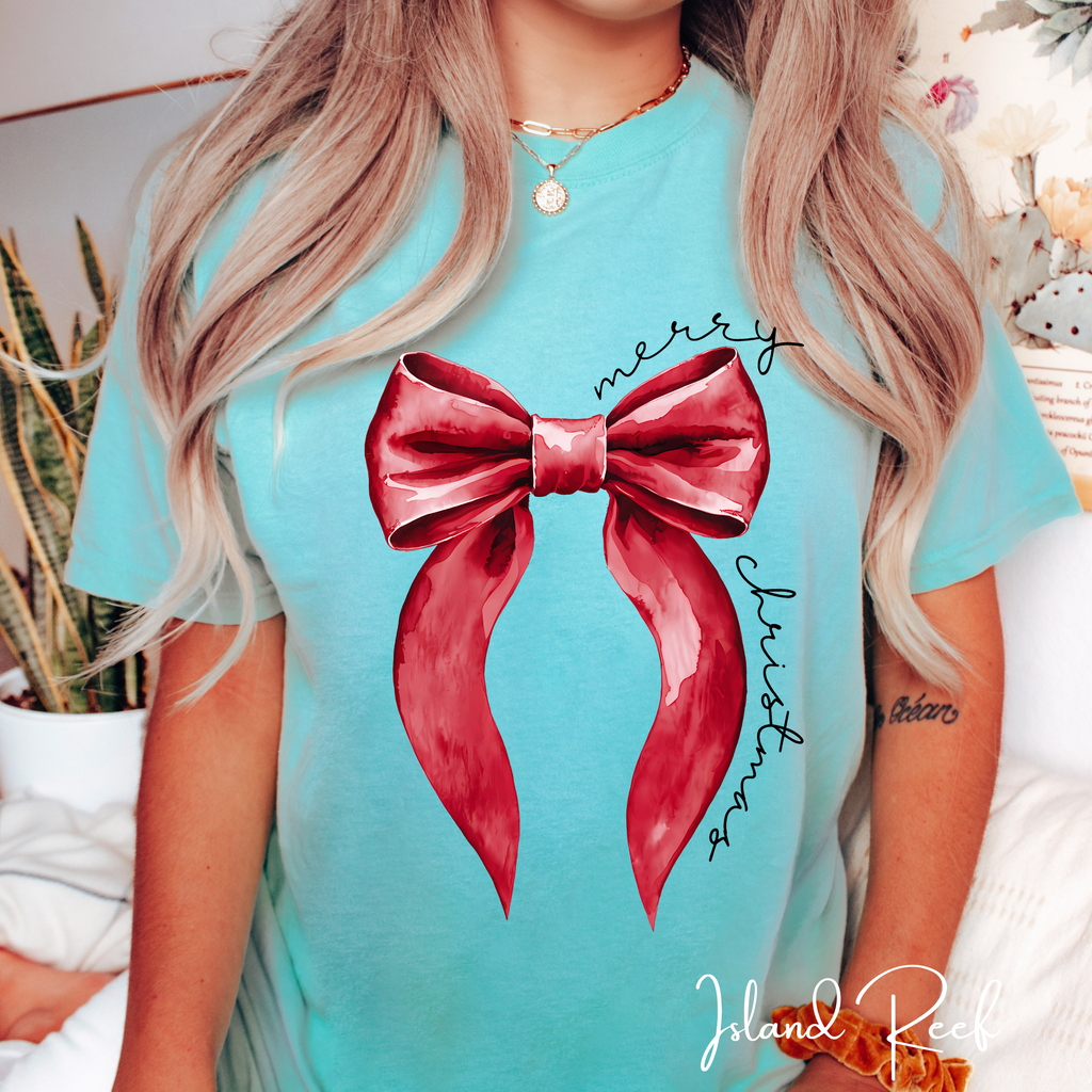 🎀✨ Merry Christmas Coquette Bow T-Shirt | Hand-Painted Look Holiday Aesthetic Tee 🎄💗 Comfort Colors 1717 Tshirt