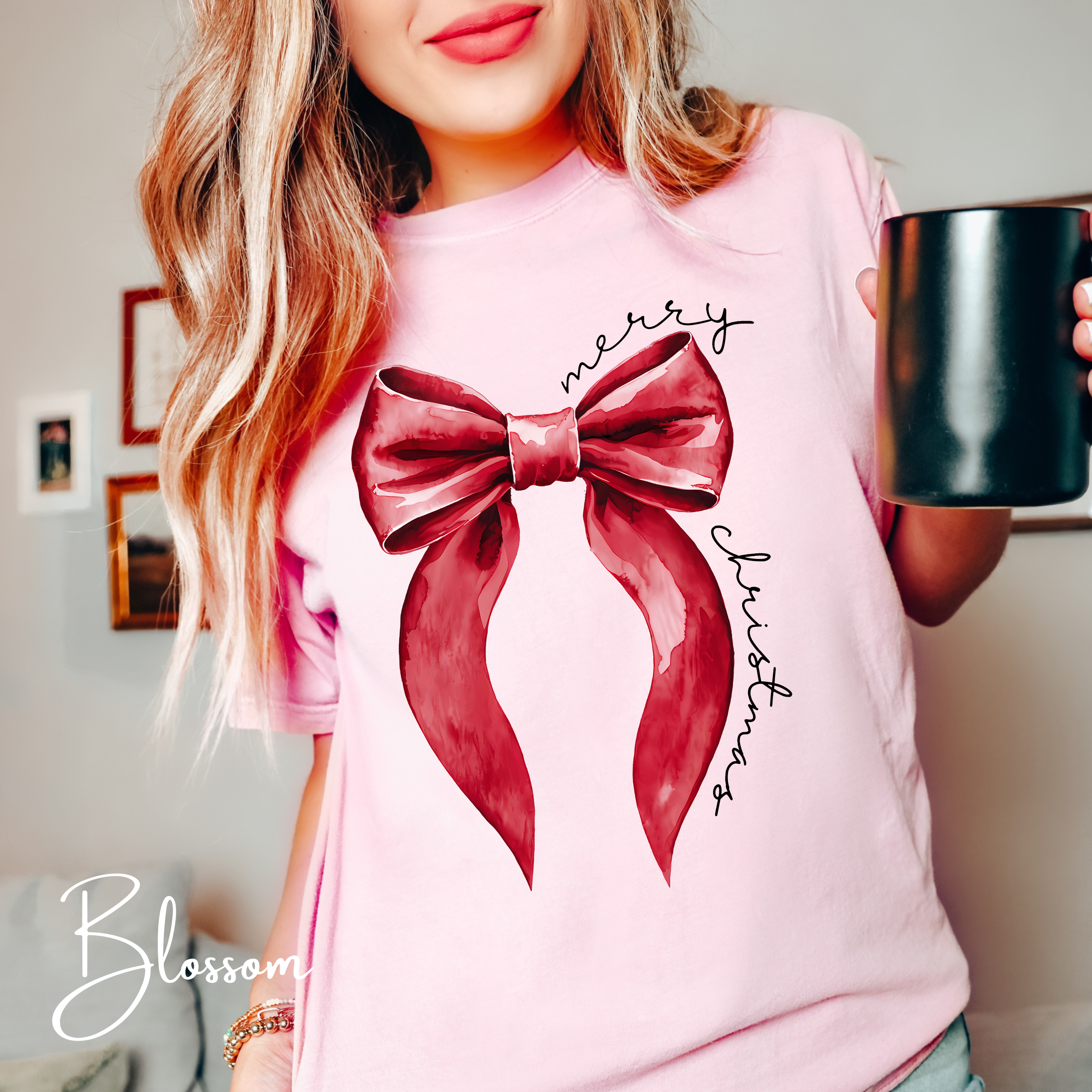 🎀✨ Merry Christmas Coquette Bow T-Shirt | Hand-Painted Look Holiday Aesthetic Tee 🎄💗 Comfort Colors 1717 Tshirt