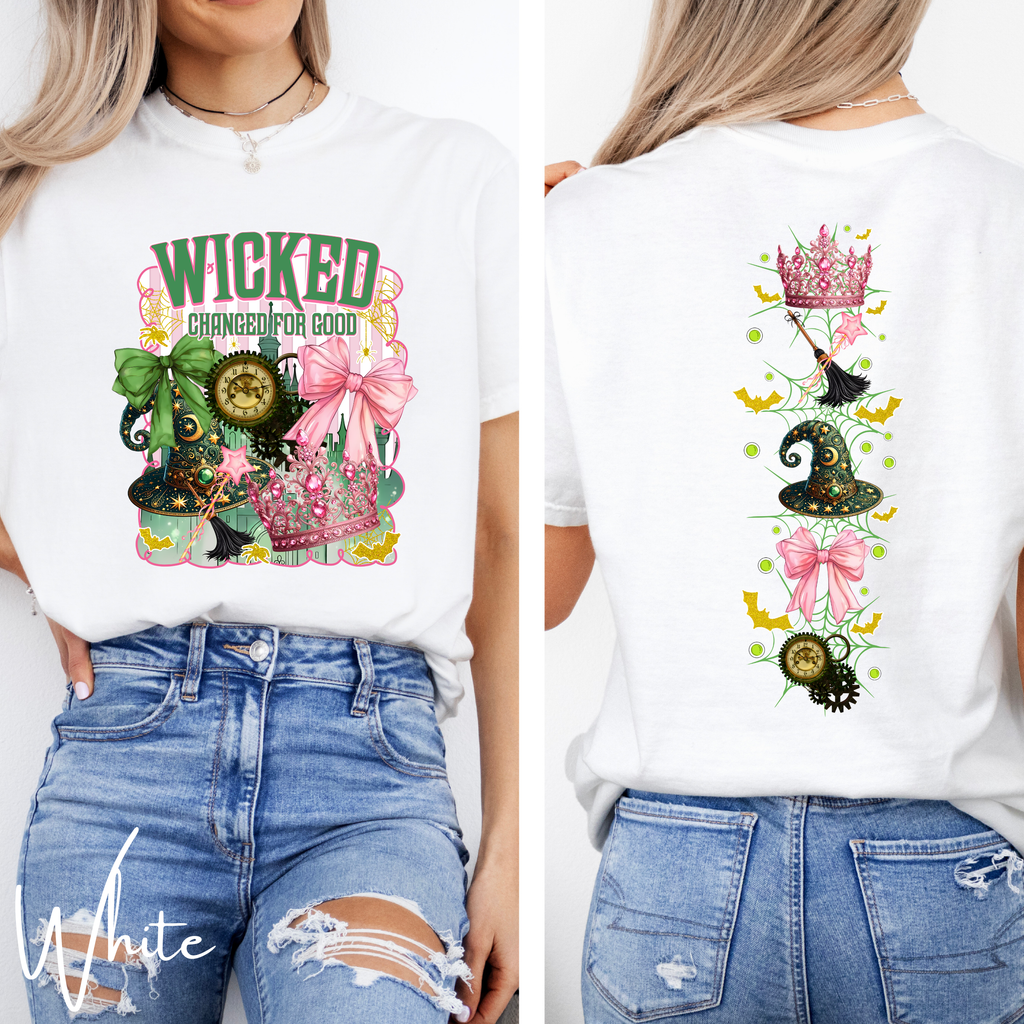 ✨ Wicked “Defying Gravity” Comfort Colors 1717 Tee 🌙💚💗 | Front & Back Magical Coquette Design 🧙‍♀️🎀