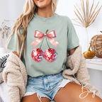 ✨ New Year Disco Cherry Tee | Coquette Bow & Sparkly Party Vibes Comfort Colors 1717 Tshirt ✨