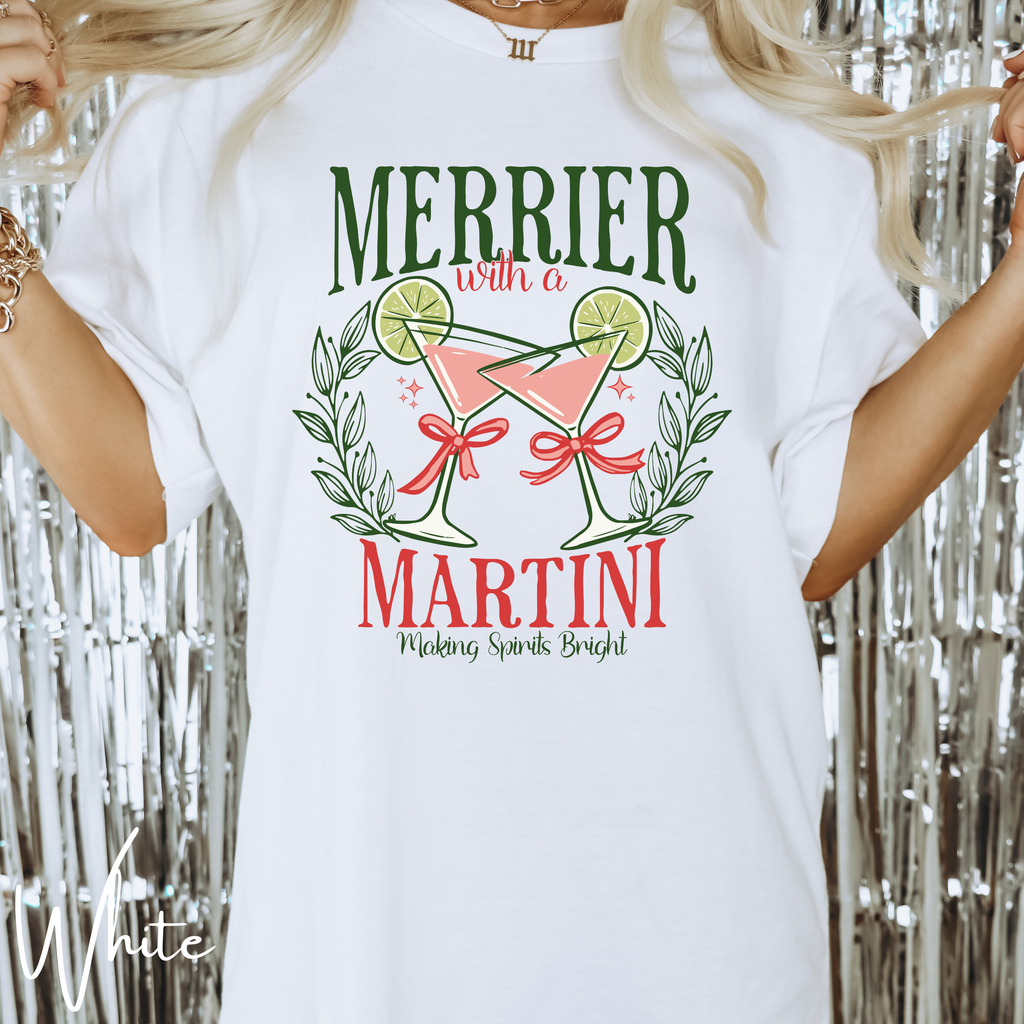 🍸✨ Merrier With a Martini Comfort Colors 1717 Tee – Making Spirits Bright Retro Christmas Cocktail Shirt 🎄💗