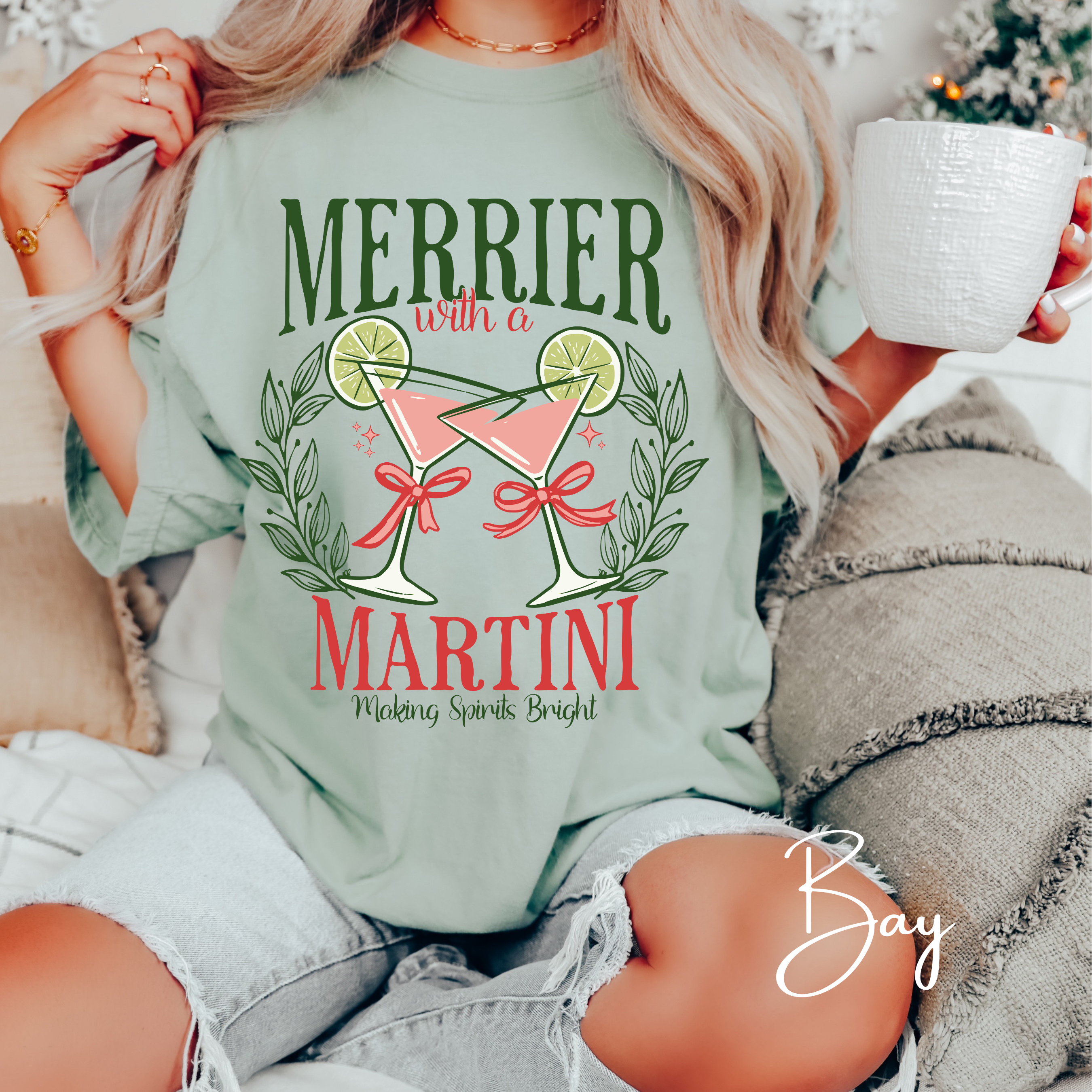 🍸✨ Merrier With a Martini Comfort Colors 1717 Tee – Making Spirits Bright Retro Christmas Cocktail Shirt 🎄💗