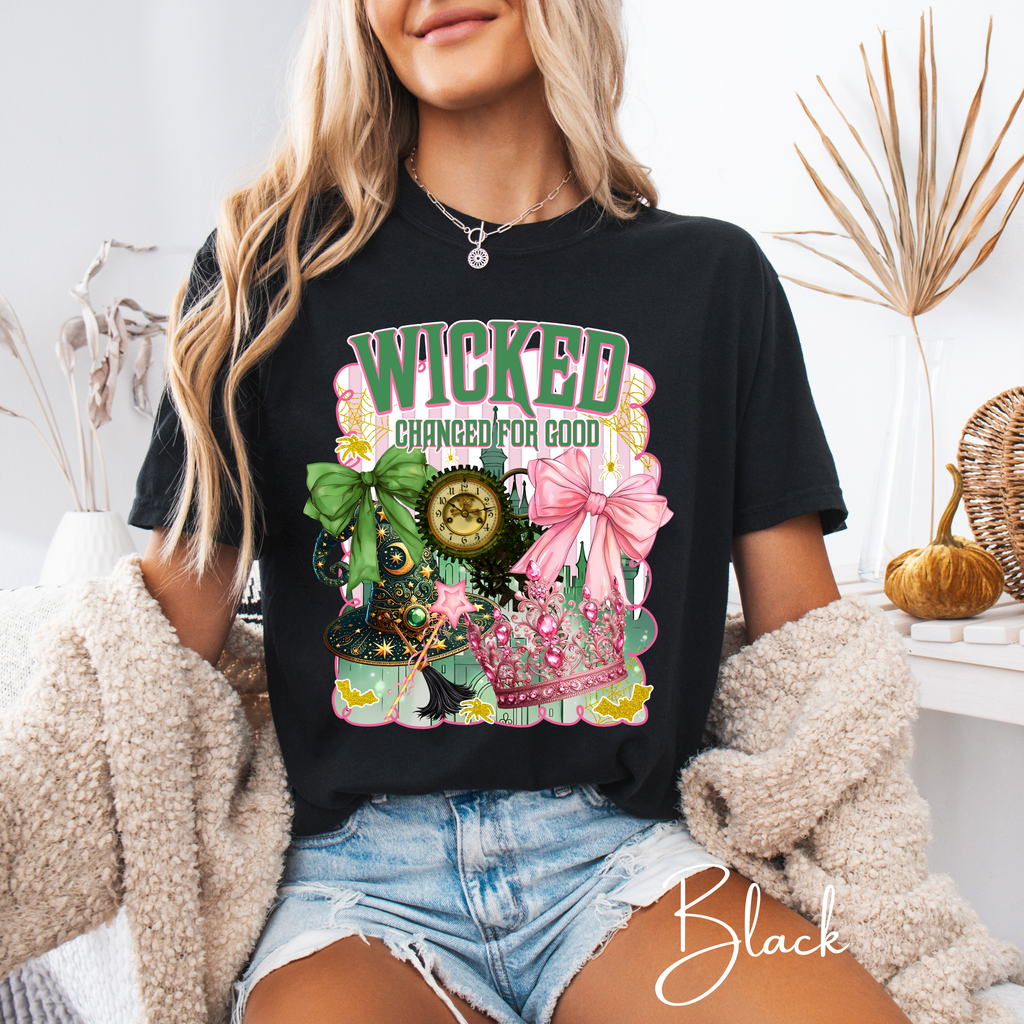 ✨ Wicked “Defying Gravity” Comfort Colors 1717 Tee 🌙💚💗 | Front & Back Magical Coquette Design 🧙‍♀️🎀