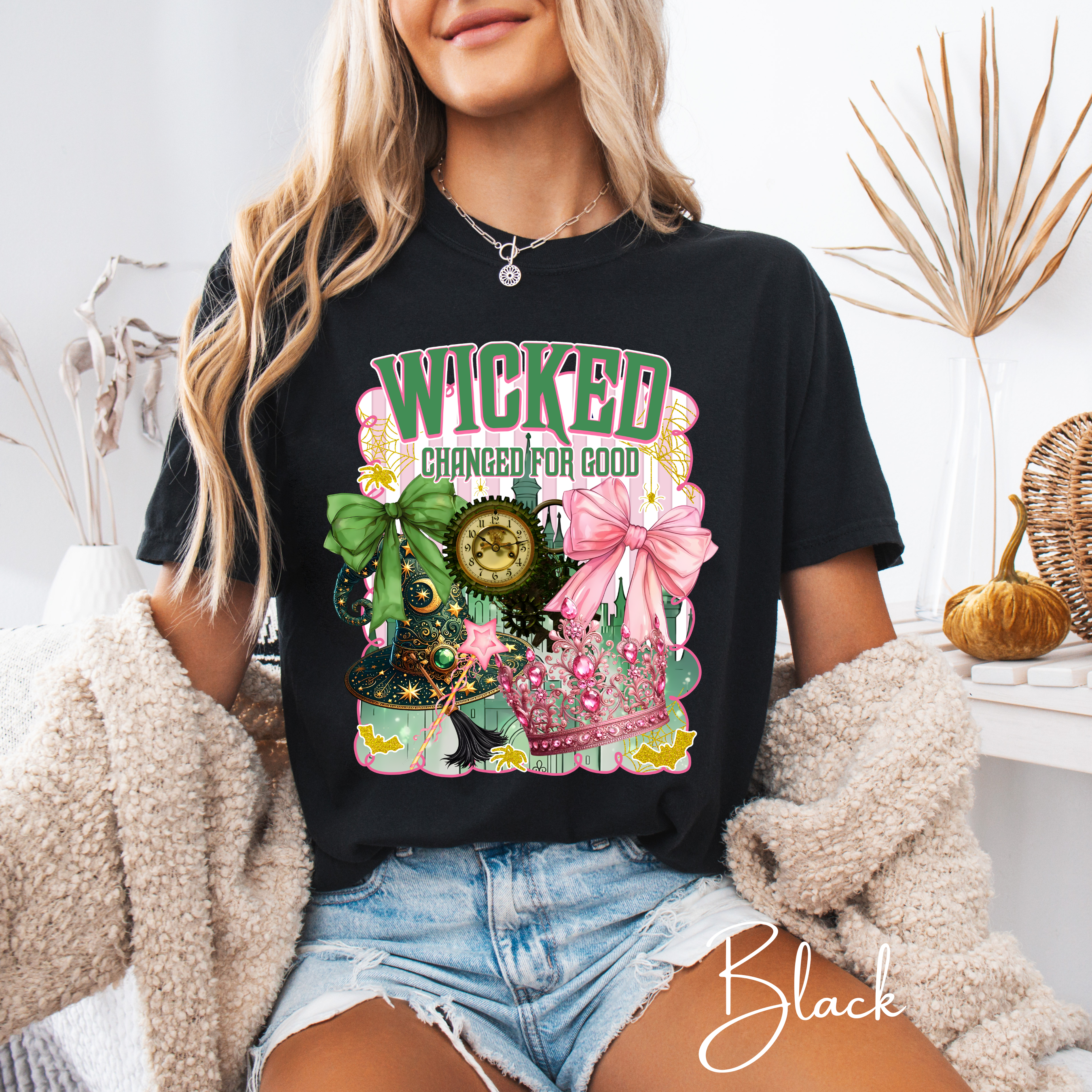 ✨ Wicked “Defying Gravity” Comfort Colors 1717 Tee 🌙💚💗 | Front & Back Magical Coquette Design 🧙‍♀️🎀