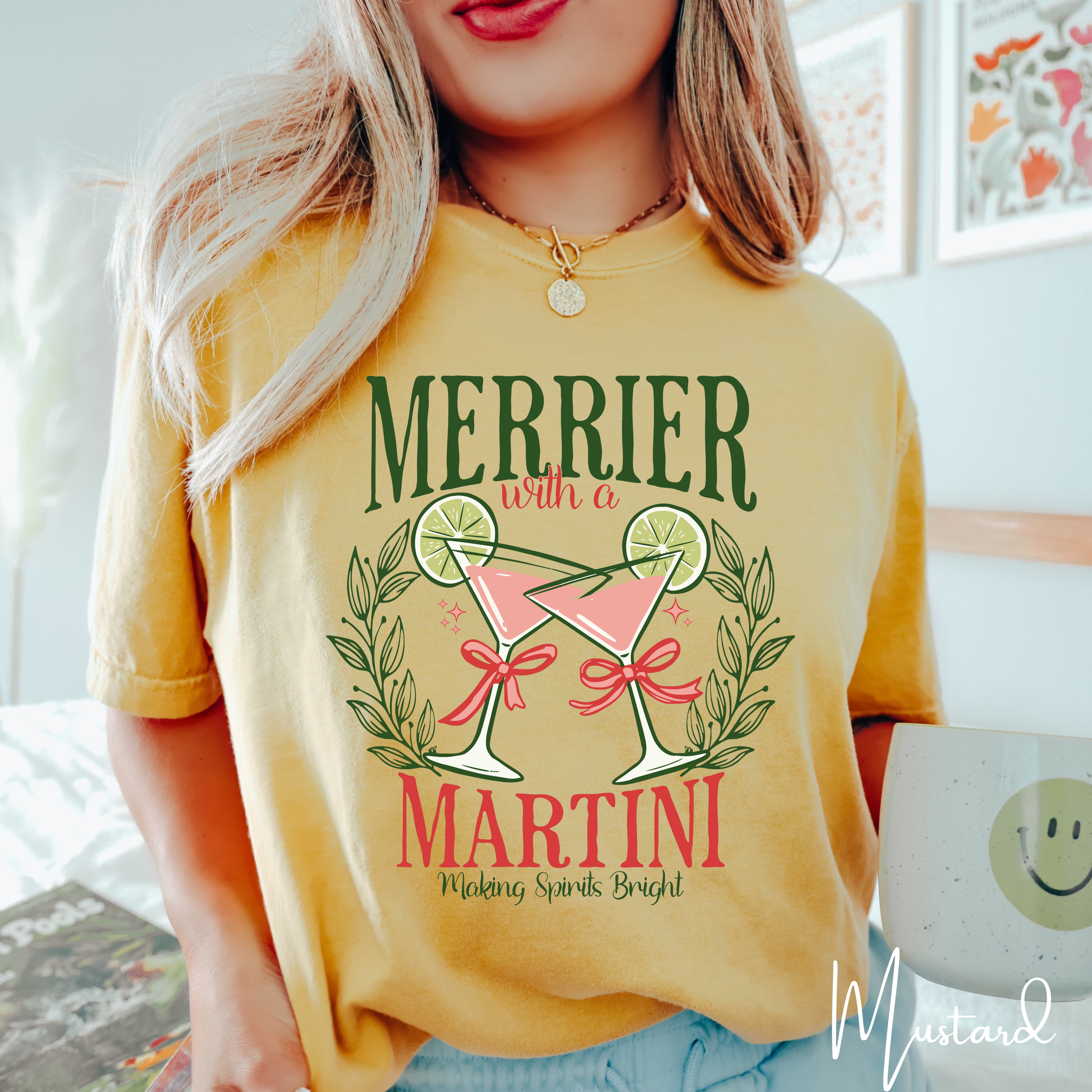 🍸✨ Merrier With a Martini Comfort Colors 1717 Tee – Making Spirits Bright Retro Christmas Cocktail Shirt 🎄💗
