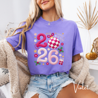 ✨ Cozy Knit-Look 2026 New Year Tee | Checker Bauble Design & Festive Retro Charm ✨Comfort Colors 1717 Tshirt ✨