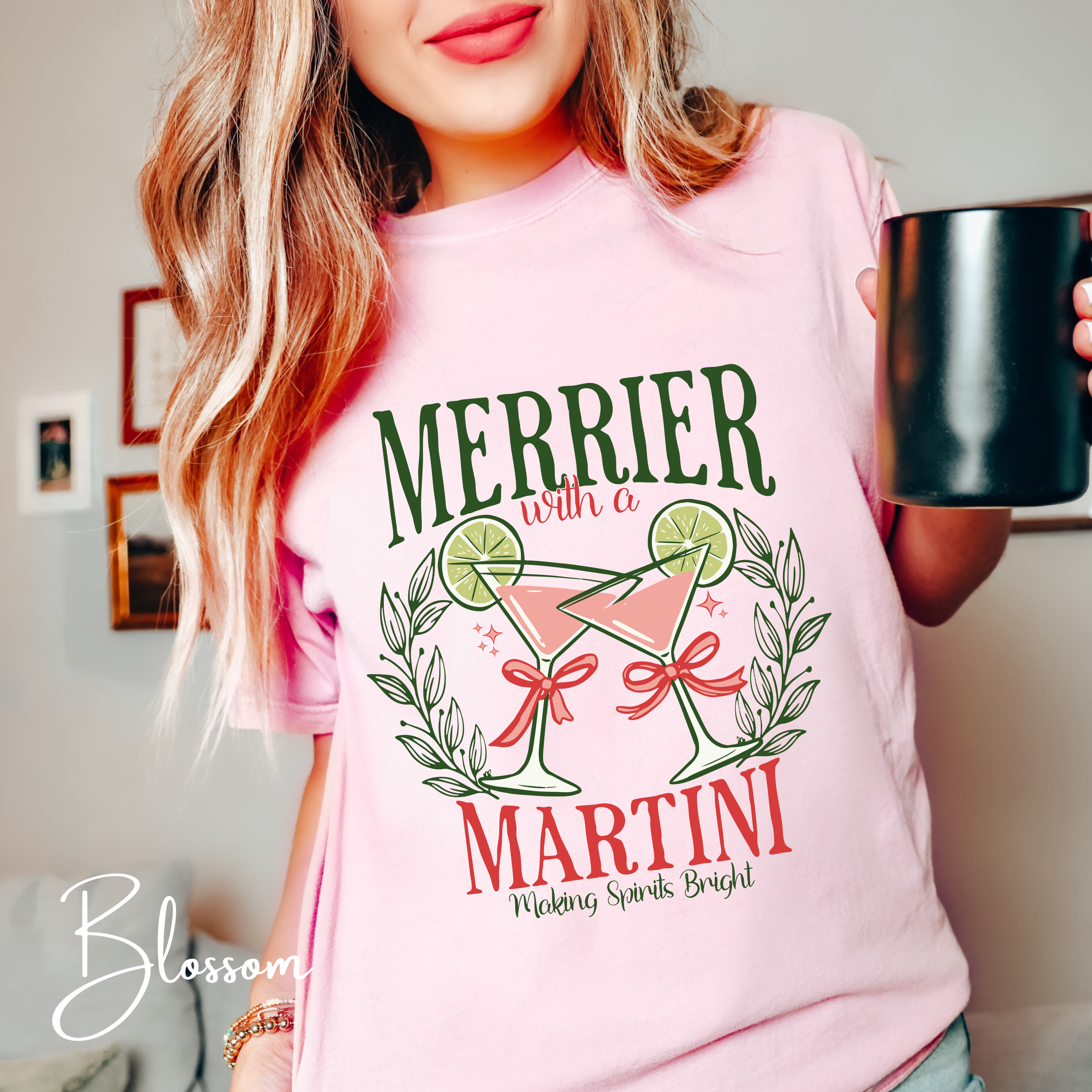 🍸✨ Merrier With a Martini Comfort Colors 1717 Tee – Making Spirits Bright Retro Christmas Cocktail Shirt 🎄💗