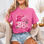 ✨ Cozy Knit-Look 2026 New Year Tee | Checker Bauble Design & Festive Retro Charm ✨Comfort Colors 1717 Tshirt ✨
