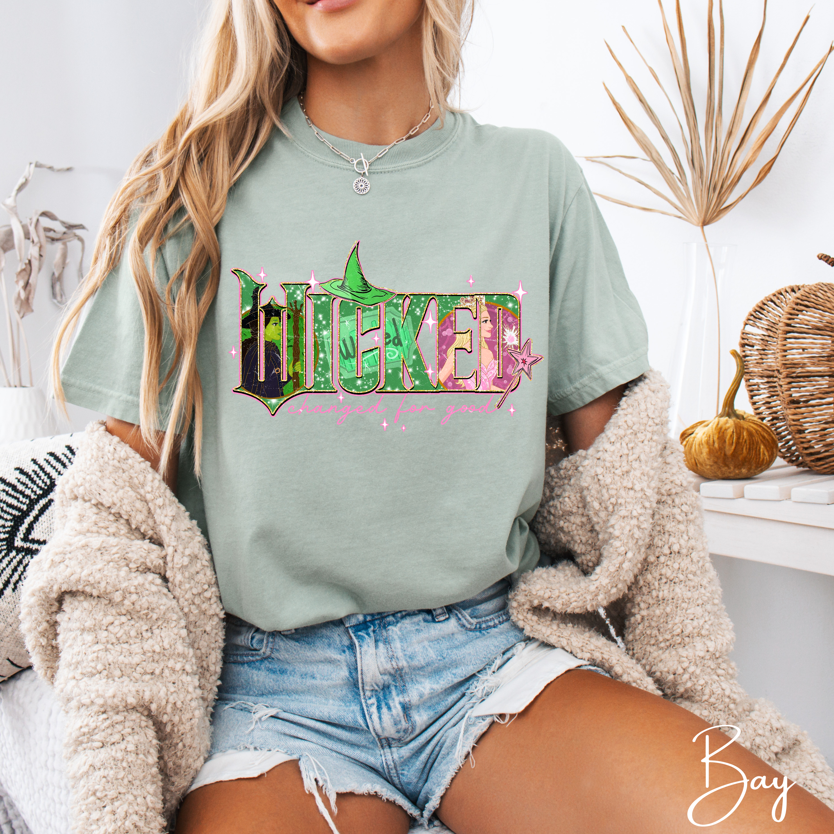 Comfort Colors 1717 Tee 💚✨ “WICKED Changed for Good” Inspired Design 👯‍♀️🎀 Witchy Duo Letter Art Shirt
