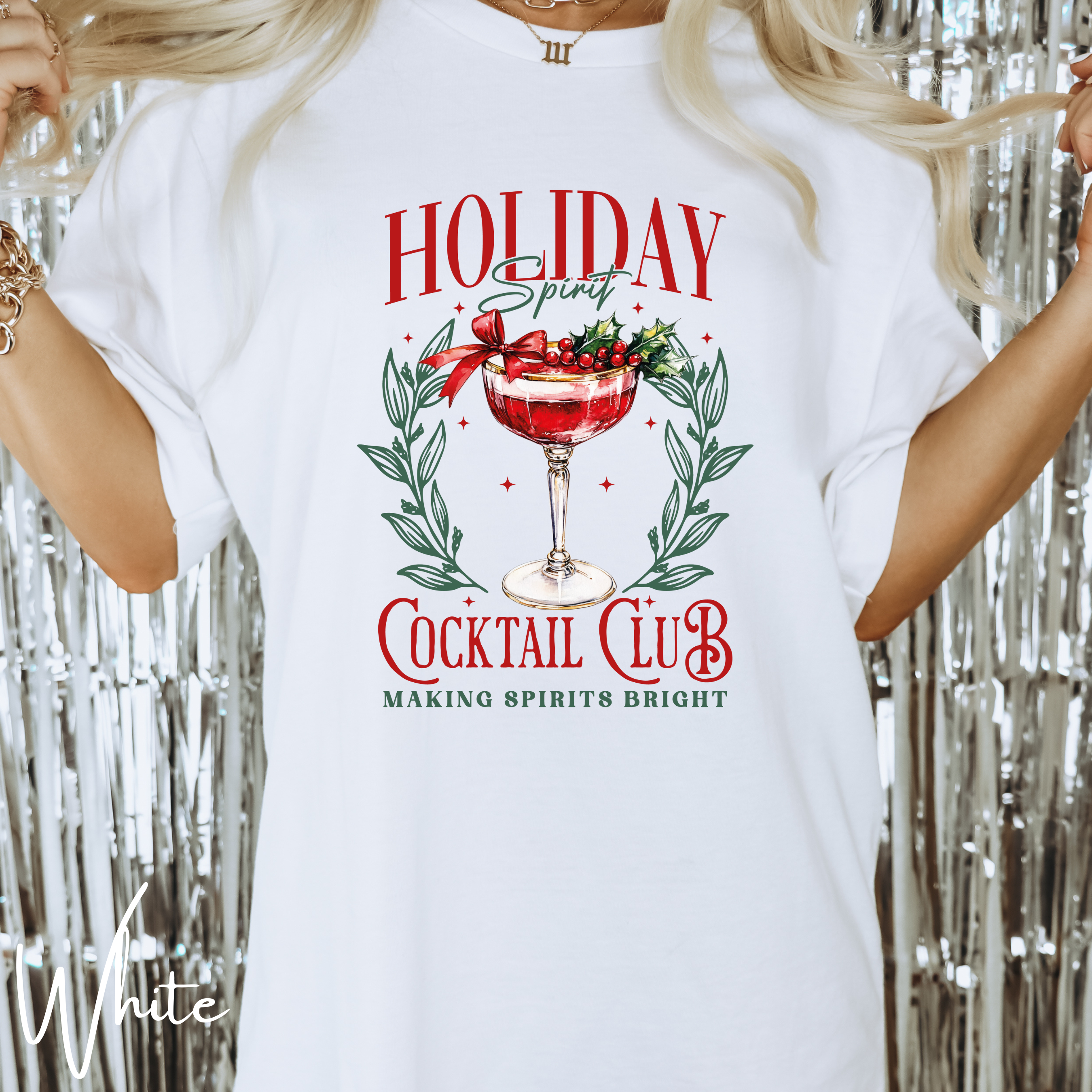 🍸✨ Holiday Cocktail Club Comfort Colors 1717 Tee – Making Spirits Bright Retro Christmas Shirt 🎄🍒
