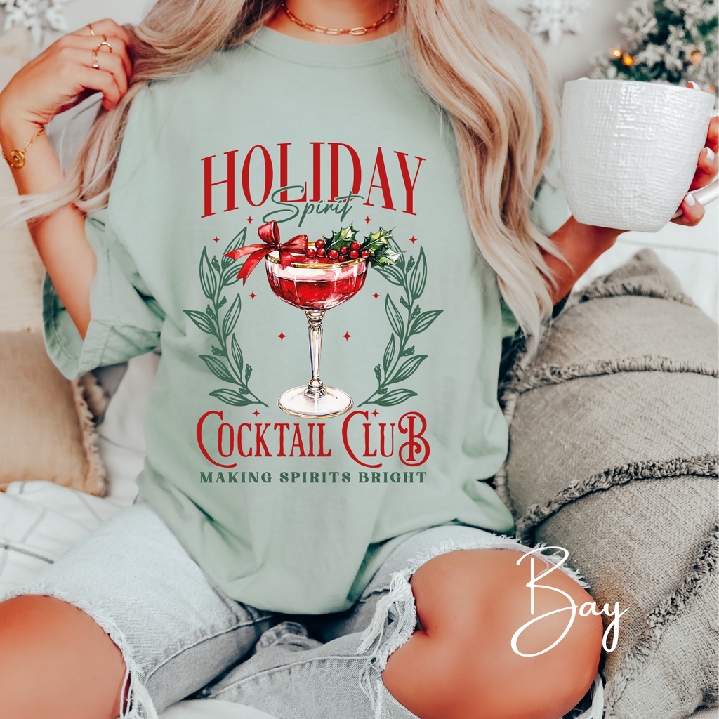 🍸✨ Holiday Cocktail Club Comfort Colors 1717 Tee – Making Spirits Bright Retro Christmas Shirt 🎄🍒