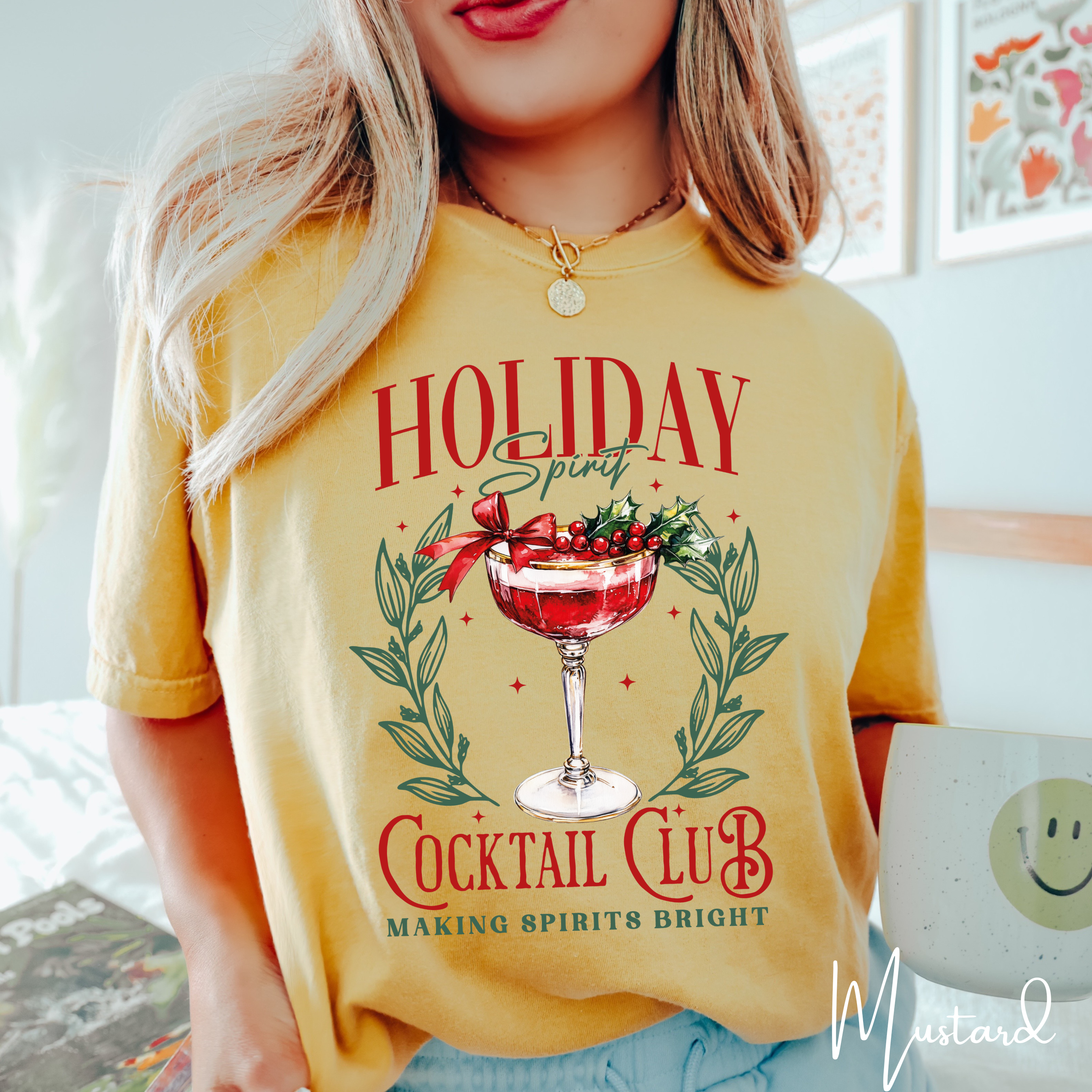 🍸✨ Holiday Cocktail Club Comfort Colors 1717 Tee – Making Spirits Bright Retro Christmas Shirt 🎄🍒