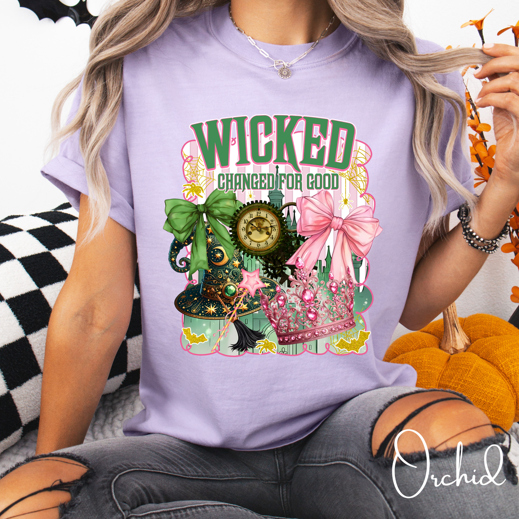 ✨ Wicked “Defying Gravity” Comfort Colors 1717 Tee 🌙💚💗 | Front & Back Magical Coquette Design 🧙‍♀️🎀