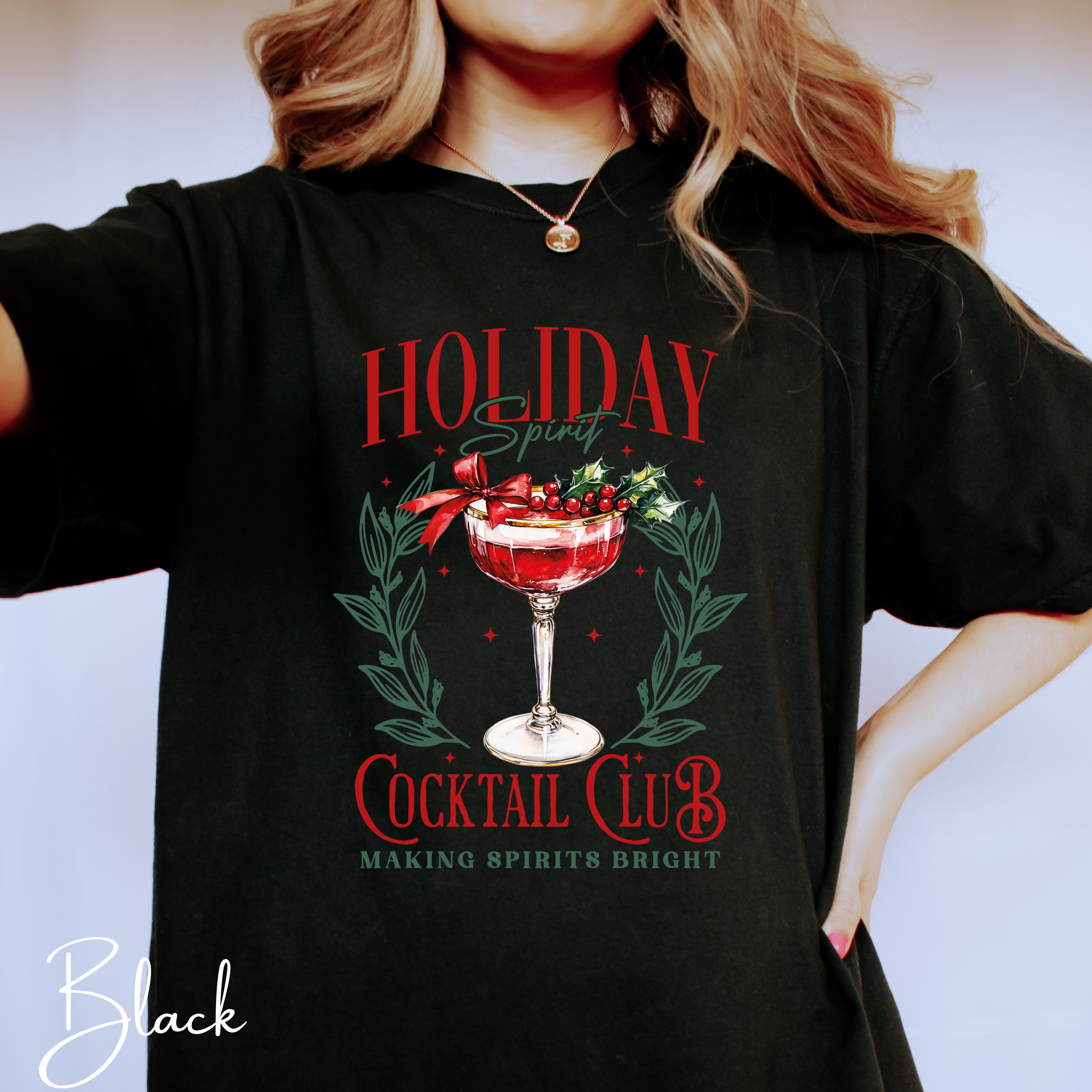 🍸✨ Holiday Cocktail Club Comfort Colors 1717 Tee – Making Spirits Bright Retro Christmas Shirt 🎄🍒
