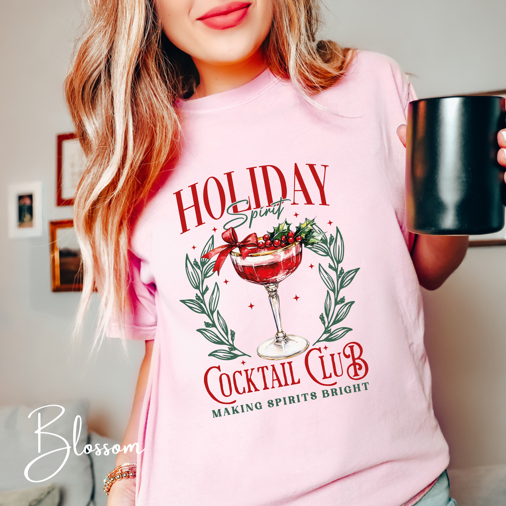 🍸✨ Holiday Cocktail Club Comfort Colors 1717 Tee – Making Spirits Bright Retro Christmas Shirt 🎄🍒