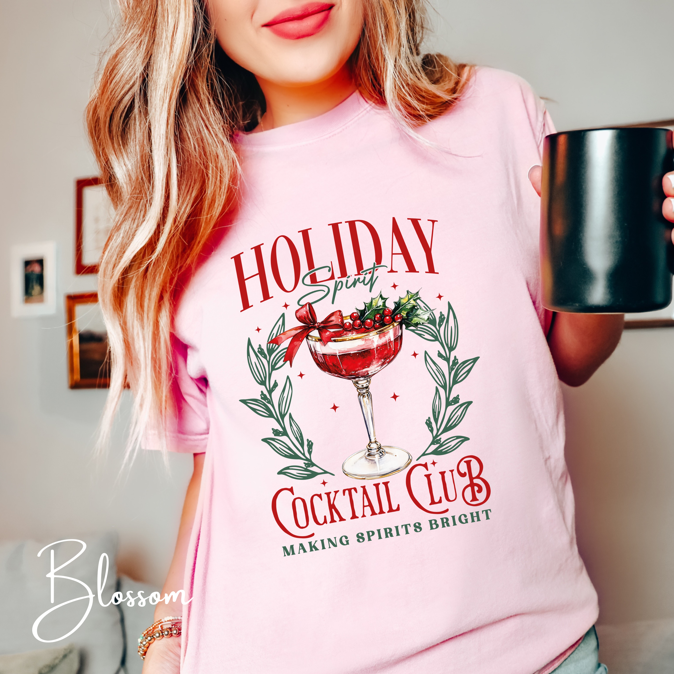 🍸✨ Holiday Cocktail Club Comfort Colors 1717 Tee – Making Spirits Bright Retro Christmas Shirt 🎄🍒